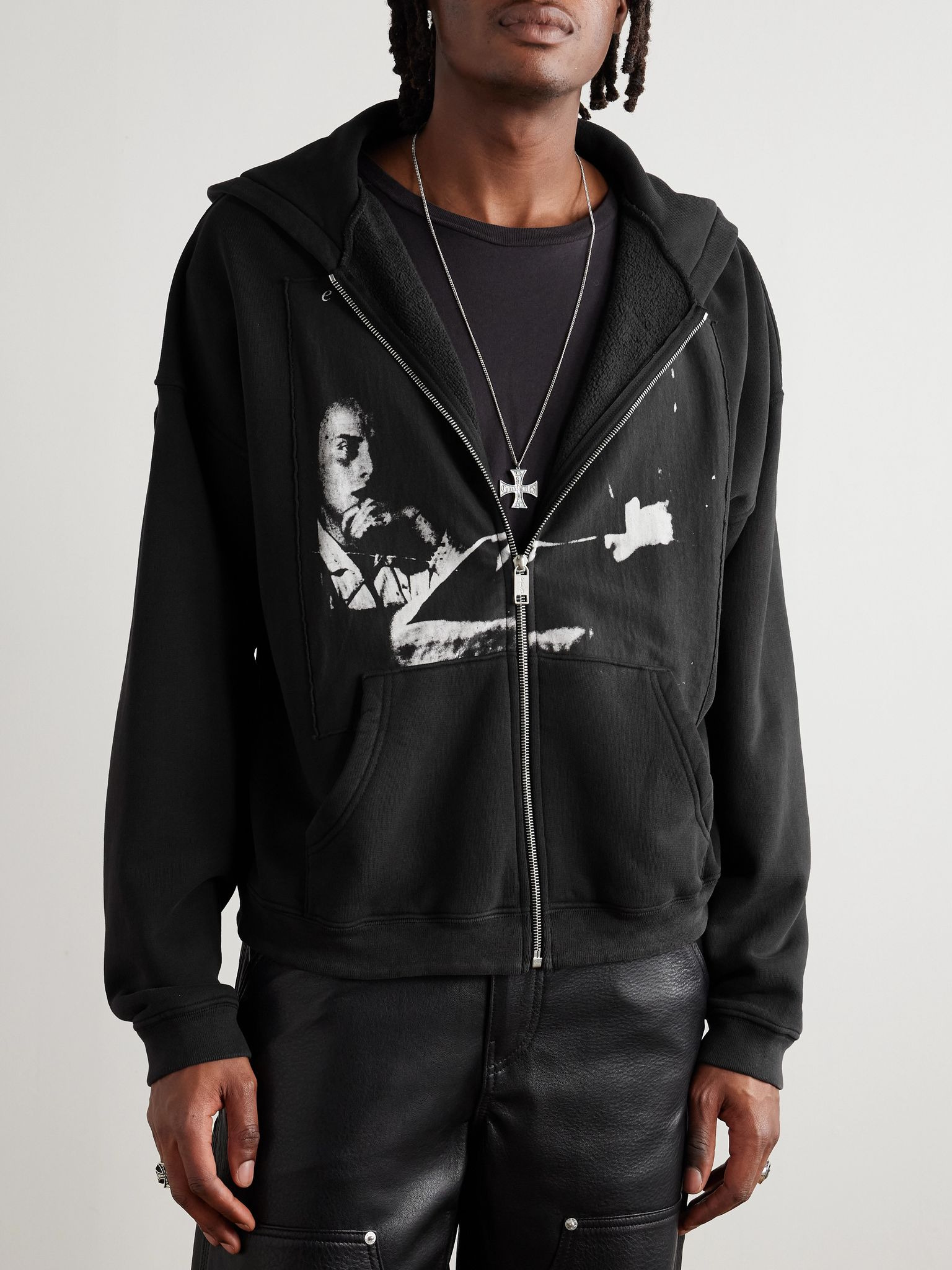 Assemblage Printed Cotton-Jersey Hoodie Black - 3