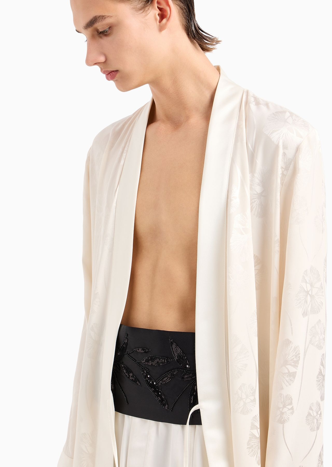 Pure silk cummerbund with sequin embroidery - 3