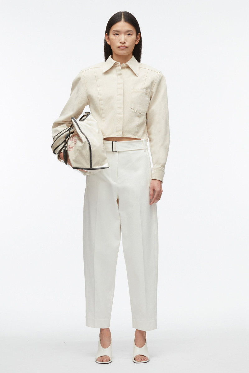 Denim Cropped Shirt with Shoulder Pads 1