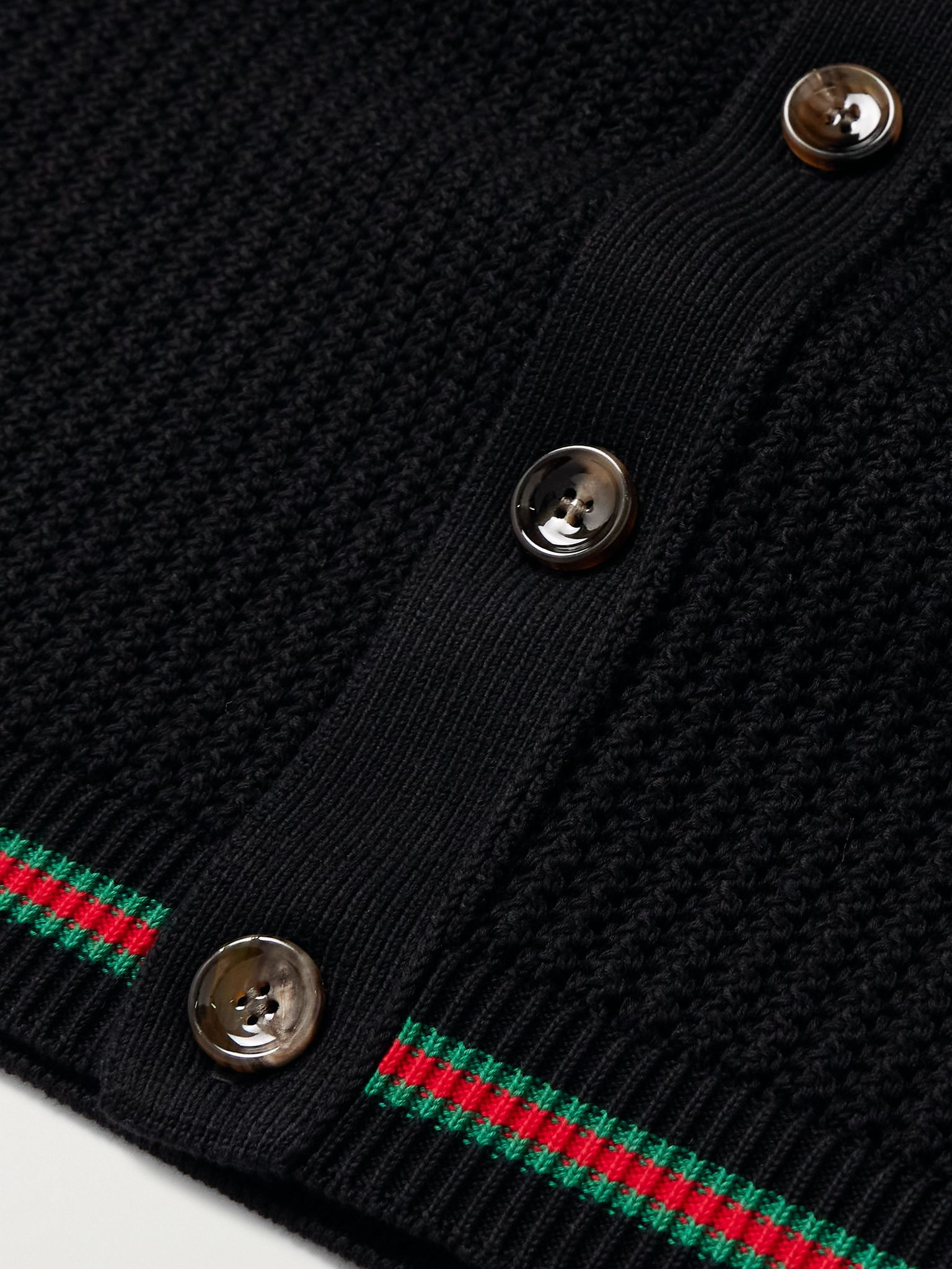 Striped Ribbed Cotton Cardigan Black - 5