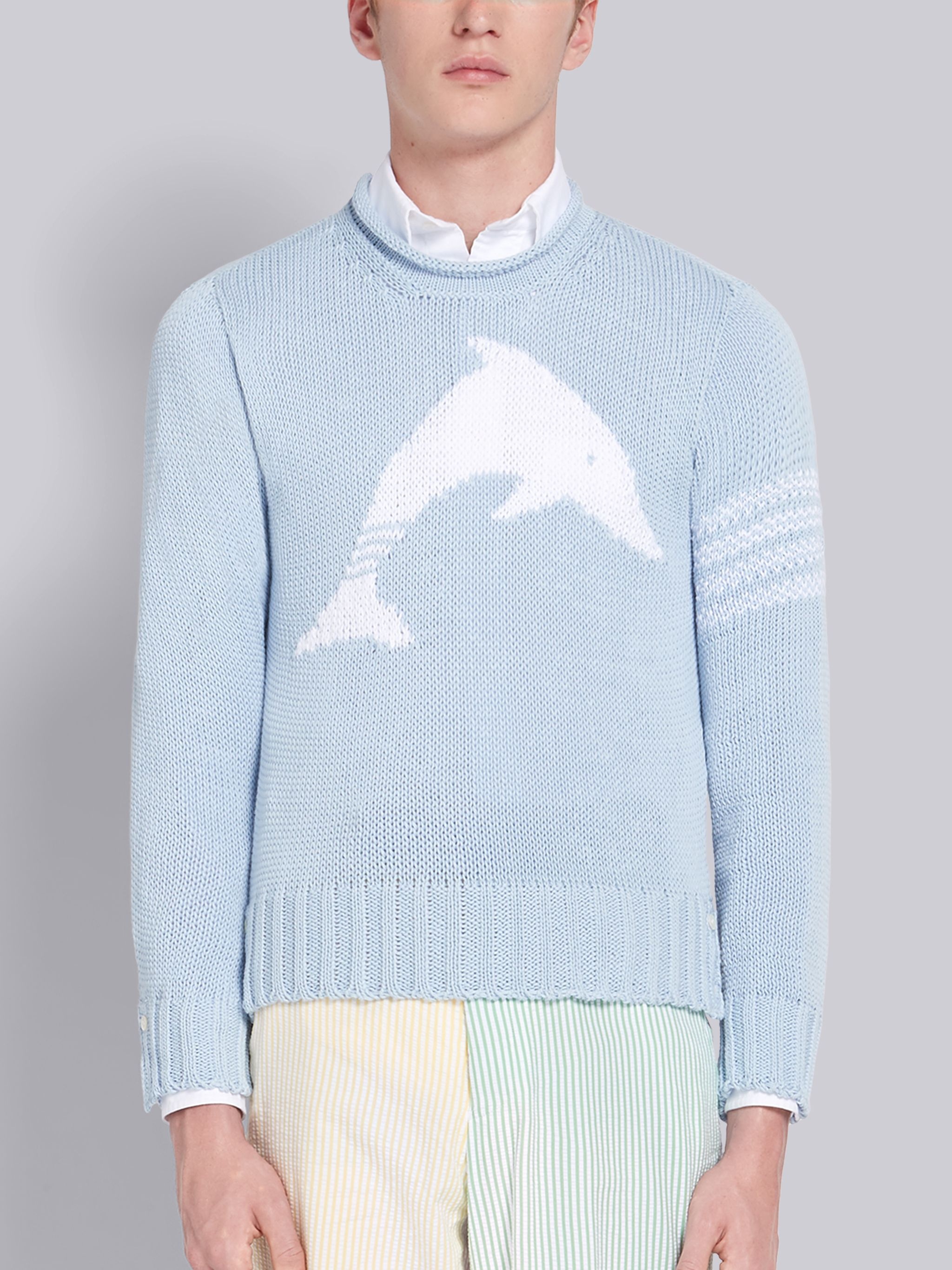 Blue Cotton Dolphin Intarisa Crewneck 4-Bar Pullover - 1