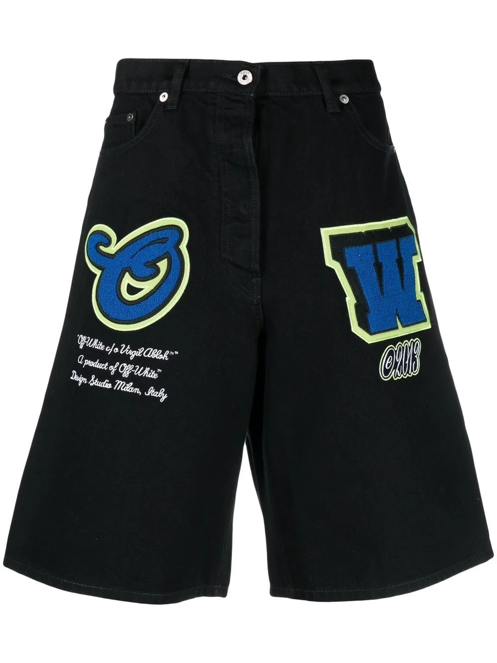 patch wide-leg denim shorts - 1