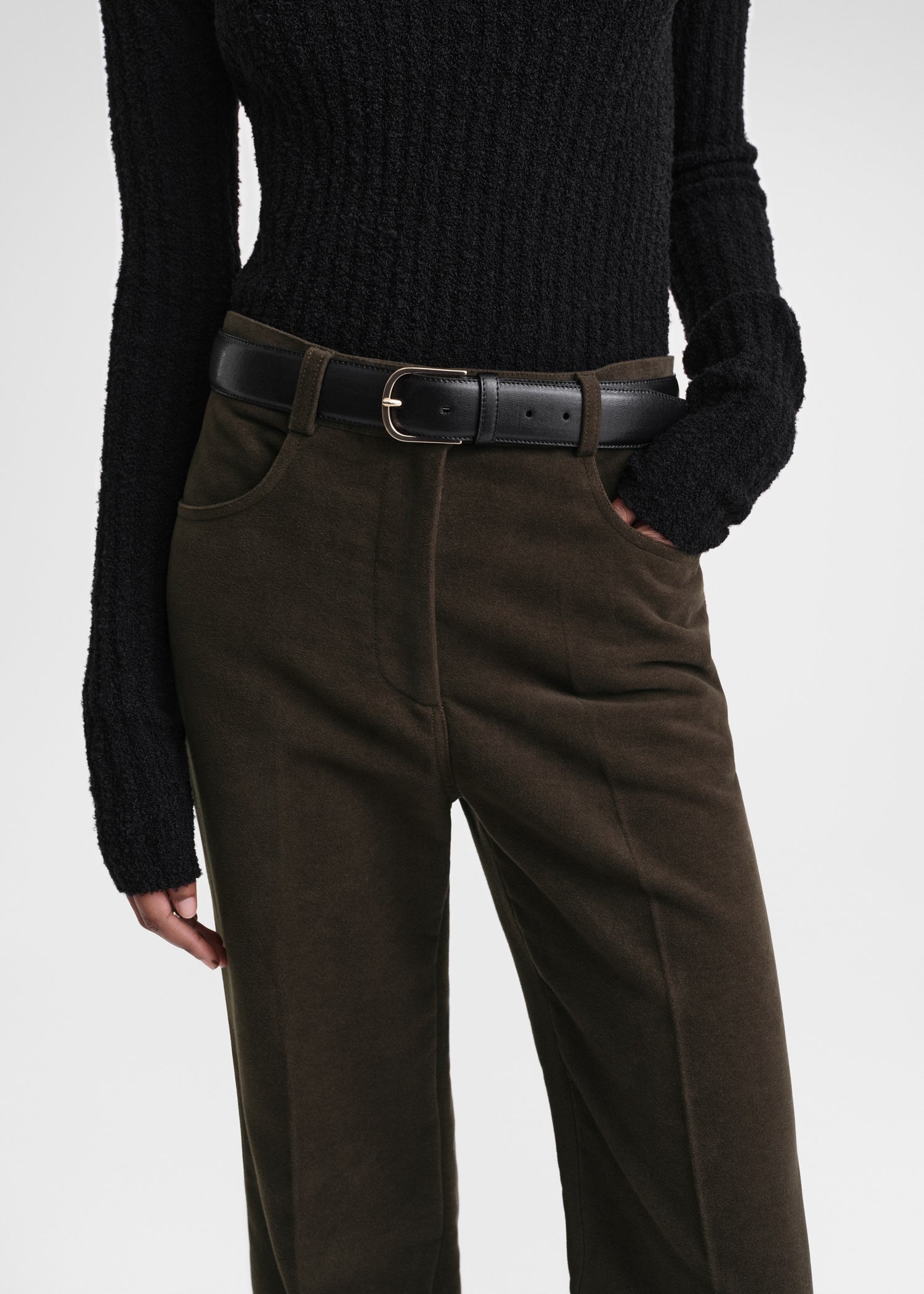 Flared moleskin trousers espresso - 5