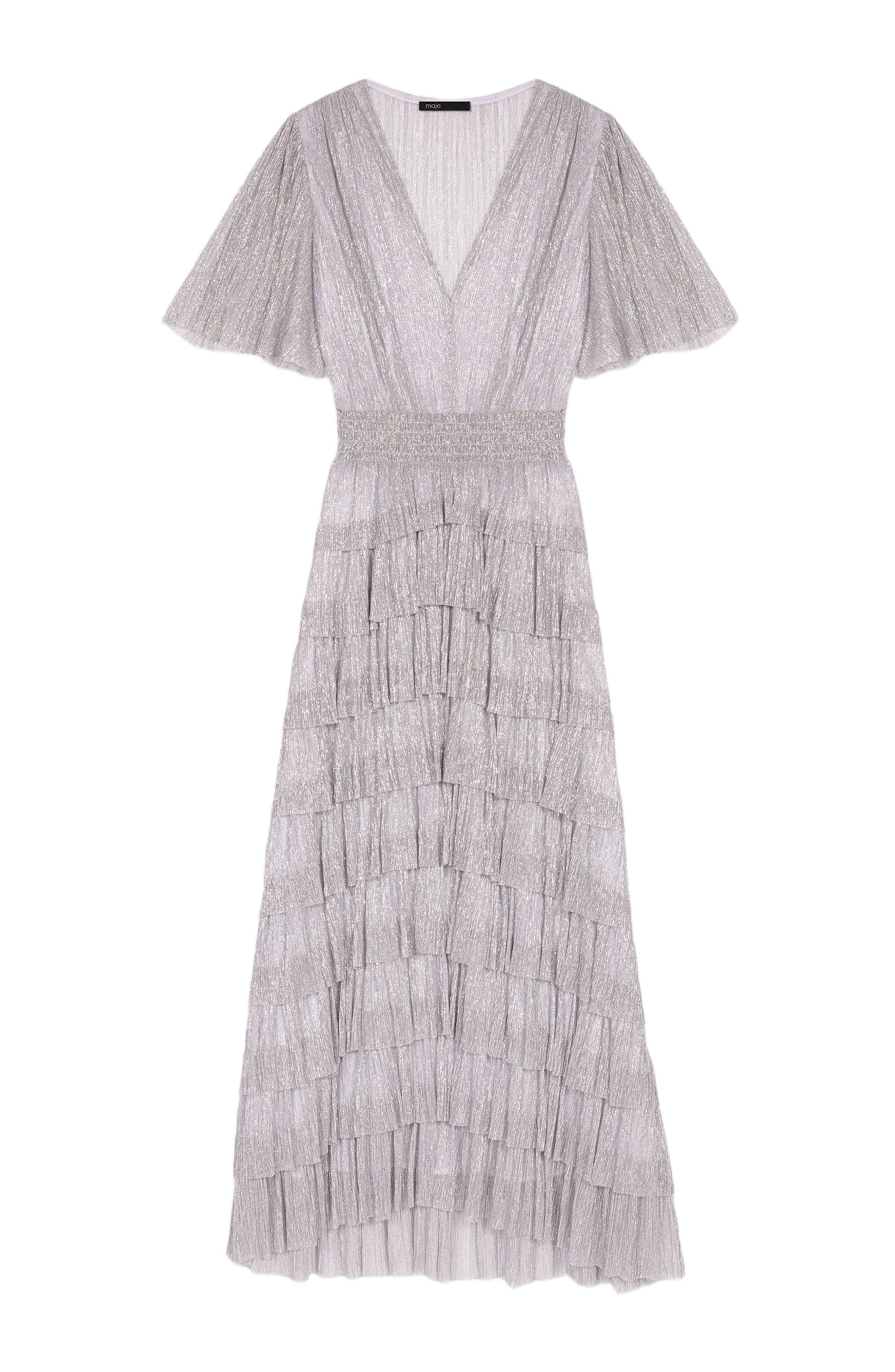 maje Metallic ruffled midi dress in Silver at Nordstrom - 9