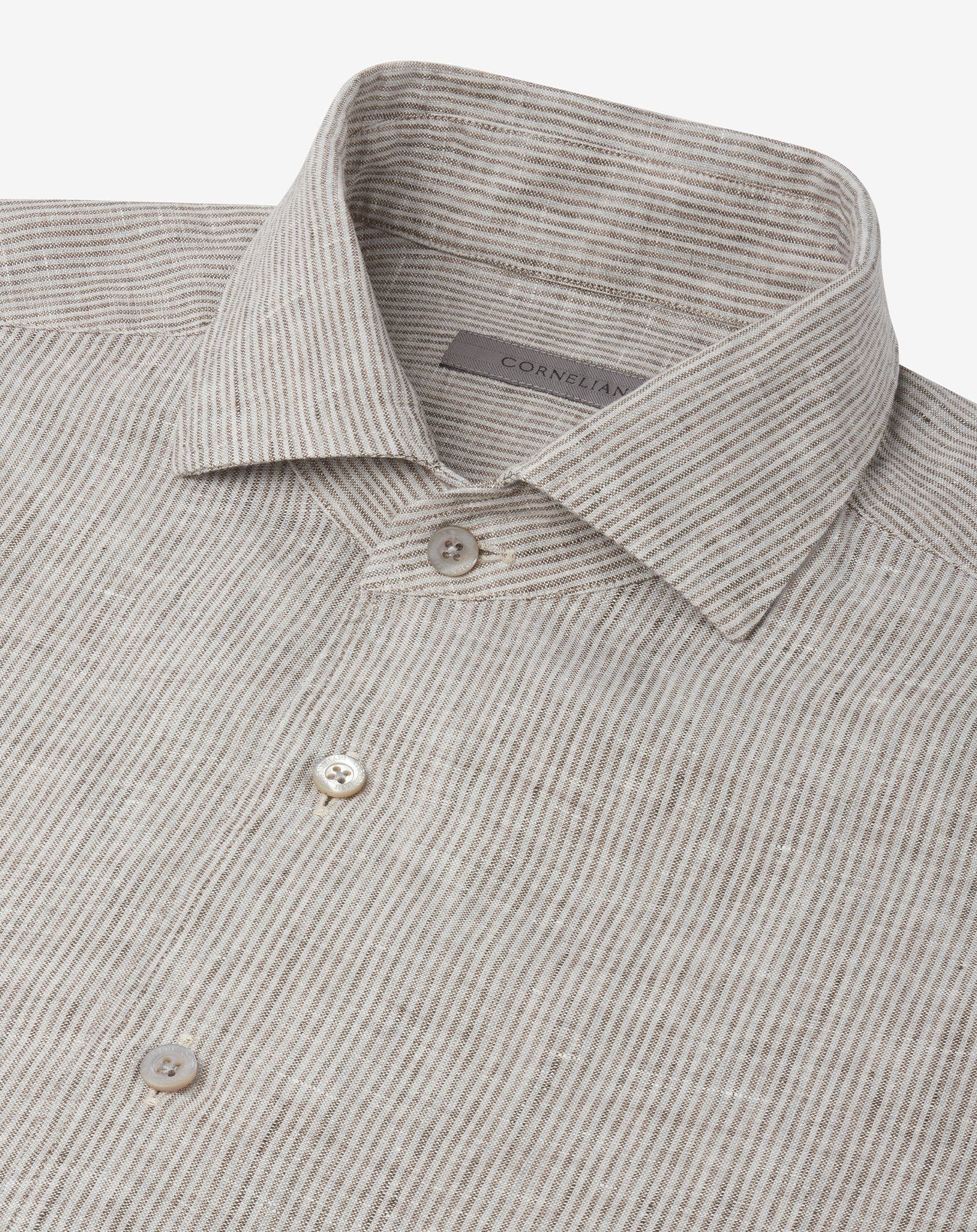 Pure linen shirt with brown stripes - 4