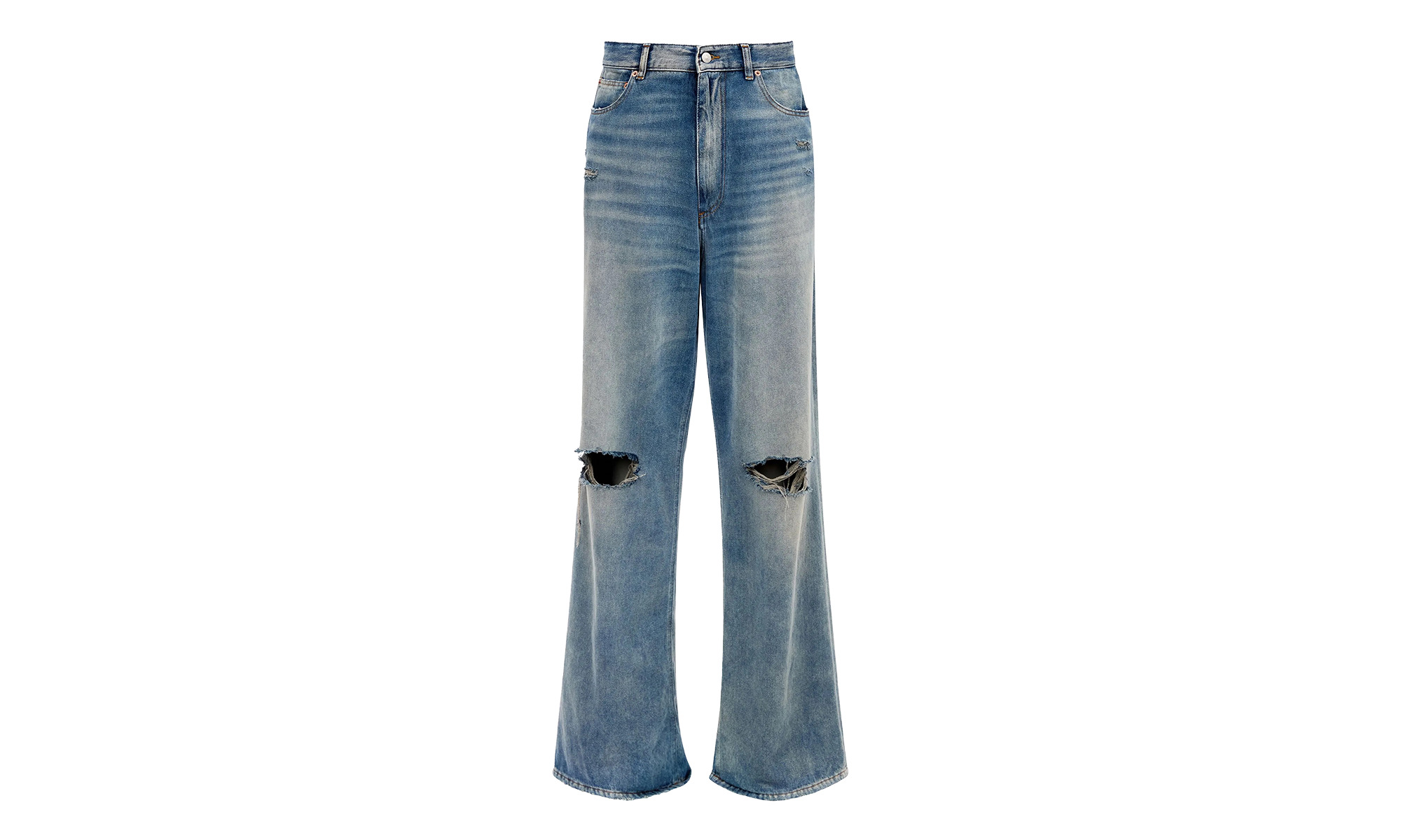 Regular Leg Jeans With Knee Slash "Blue" - 1