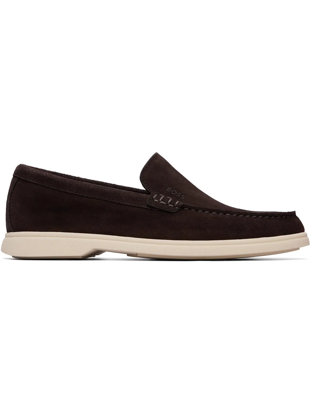 Brown Embossed Logo Suede Loafers - 1