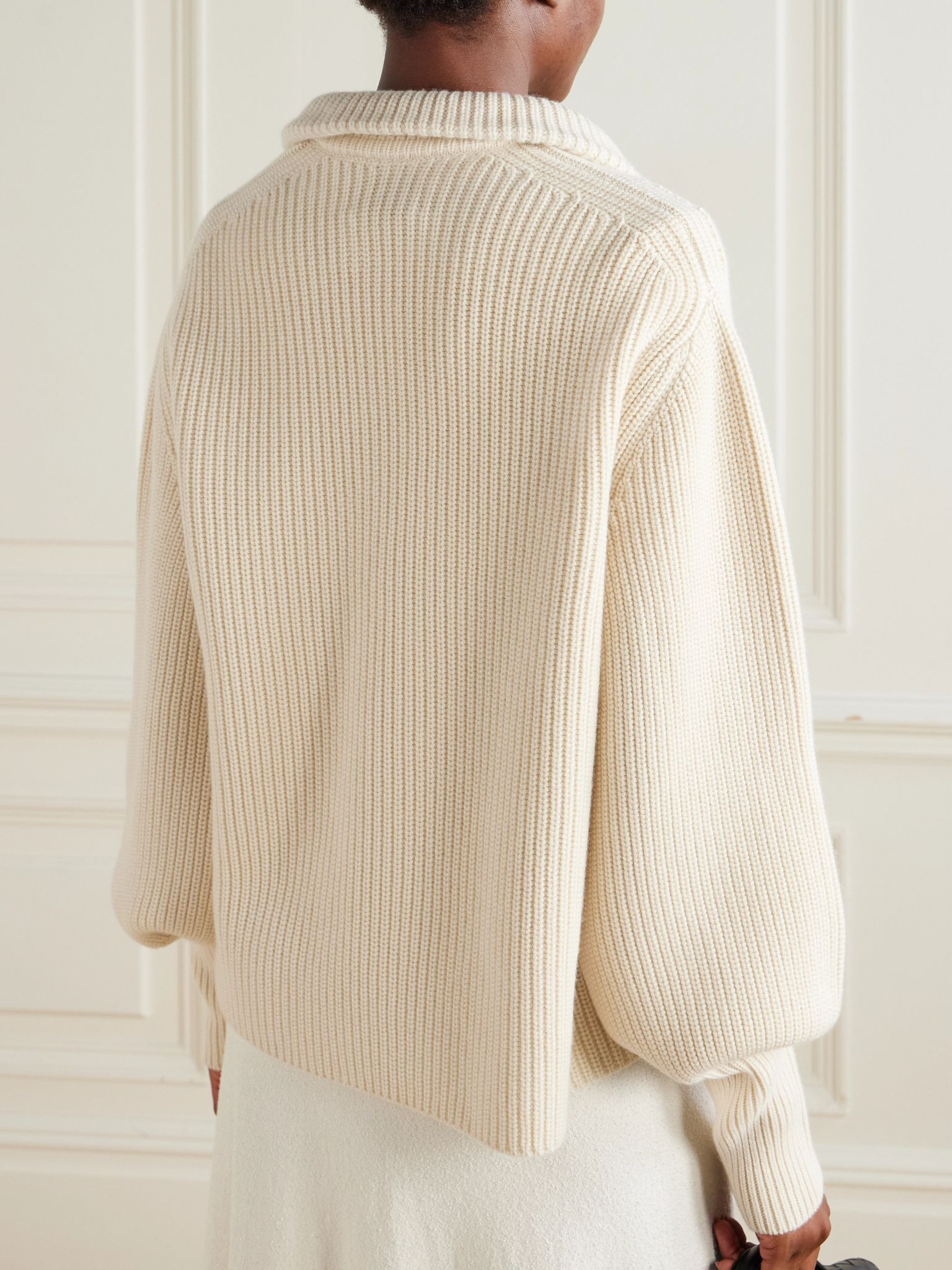 Belted ribbed cashmere cardigan Ivory - 3