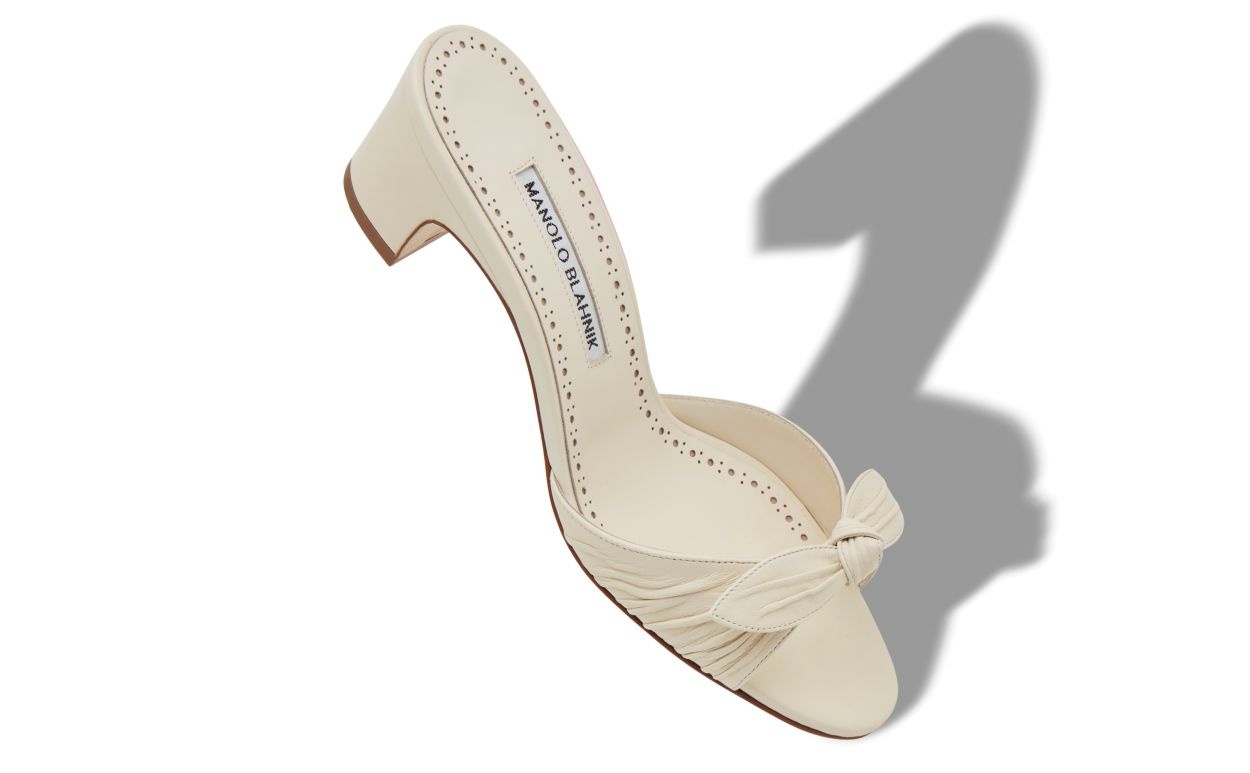 Cream Nappa Leather Bow Detail Mules - 2