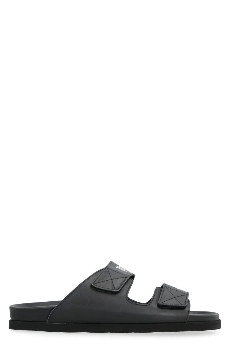 PALM ANGELS LEATHER SLIDES WITH LOGO - 1