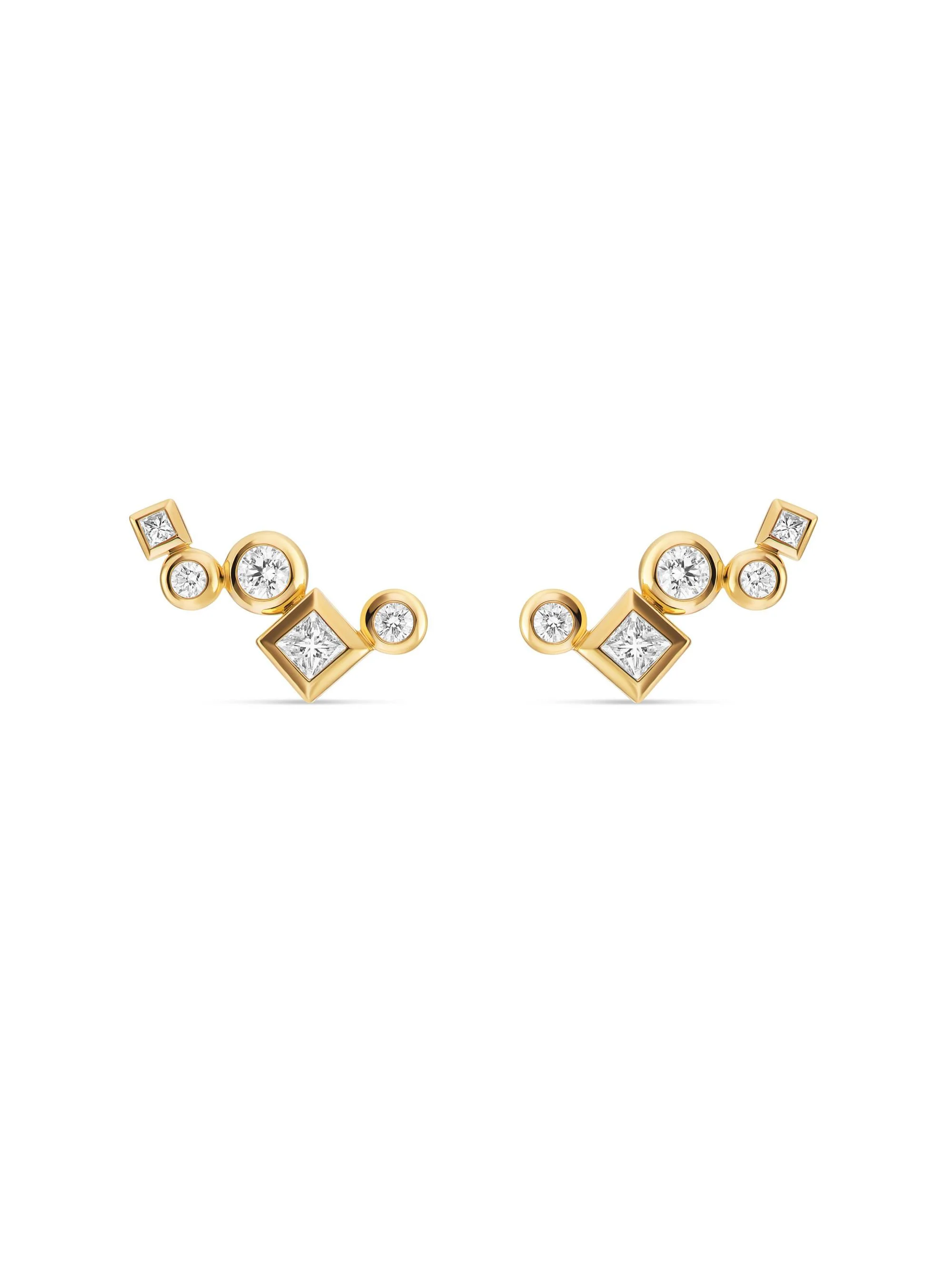Women's Petite Modern Renaissance Climber Earrings in 18K Yellow Gold with Diamonds, 15MM - Diamond - 1