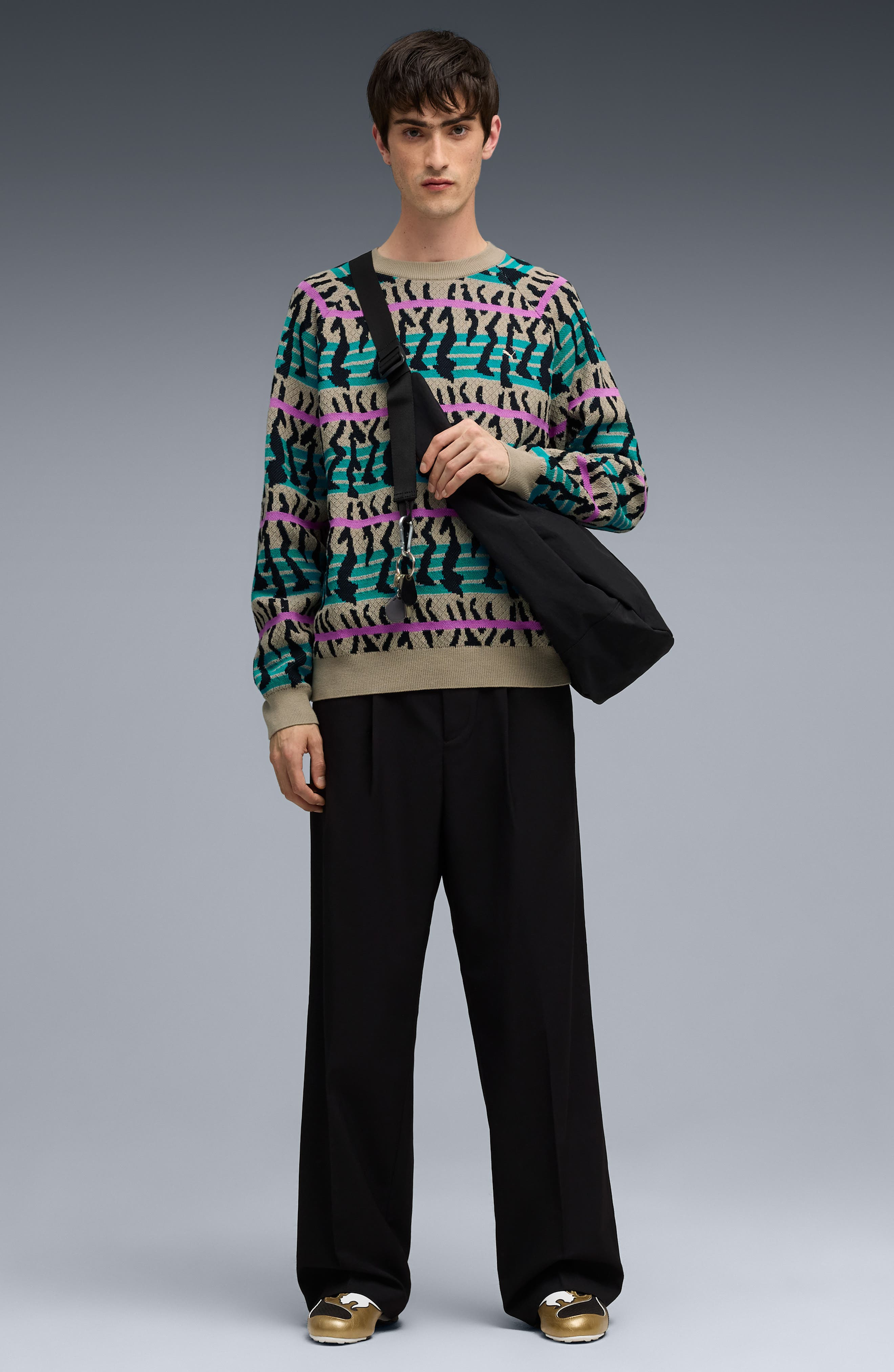 PUMA Special Items Jacquard Crewneck Sweater in Ice Coffee at Nordstrom - 6