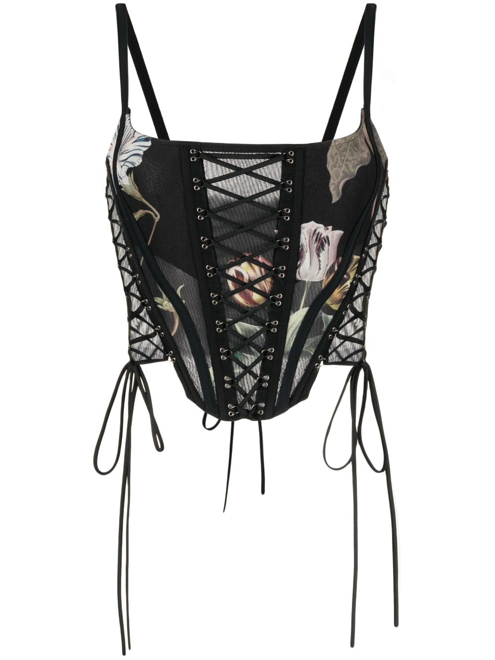 graphic-print lace-up corset - 1