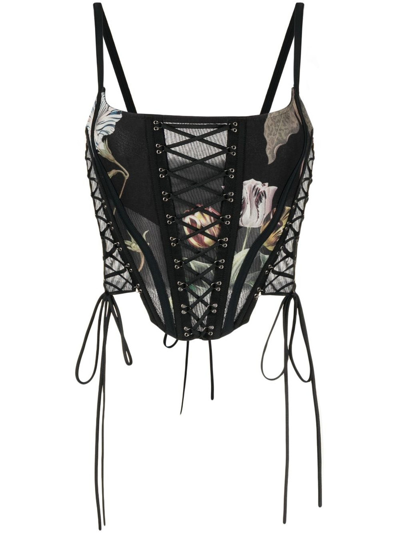 graphic-print lace-up corset 1