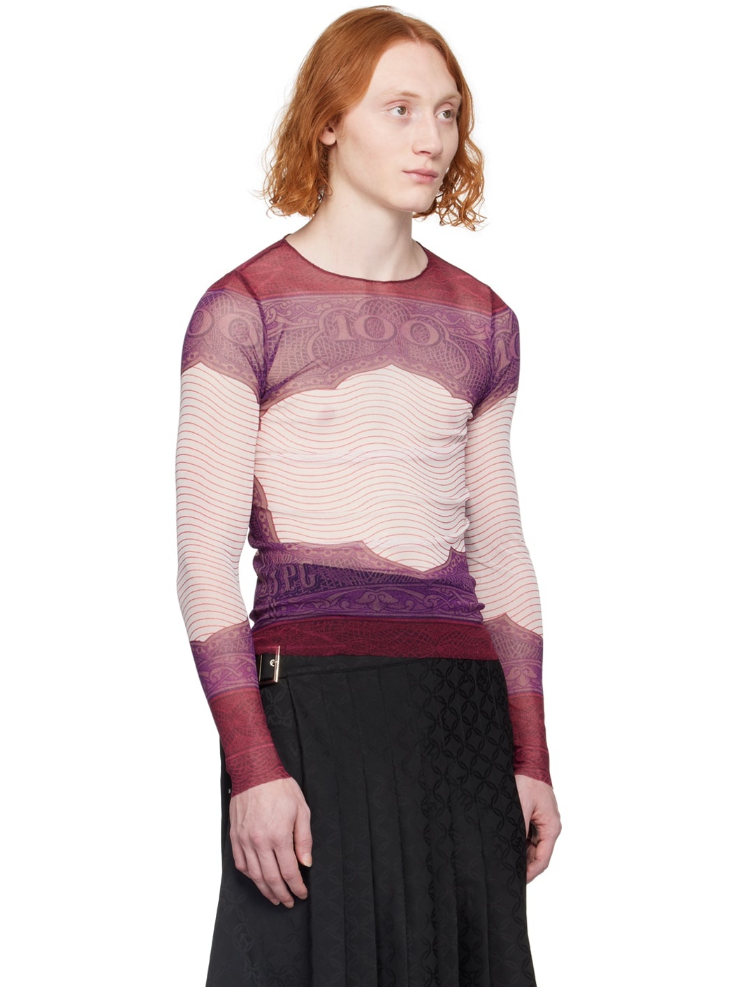 Burgundy Sheer Long Sleeve T-Shirt - 2