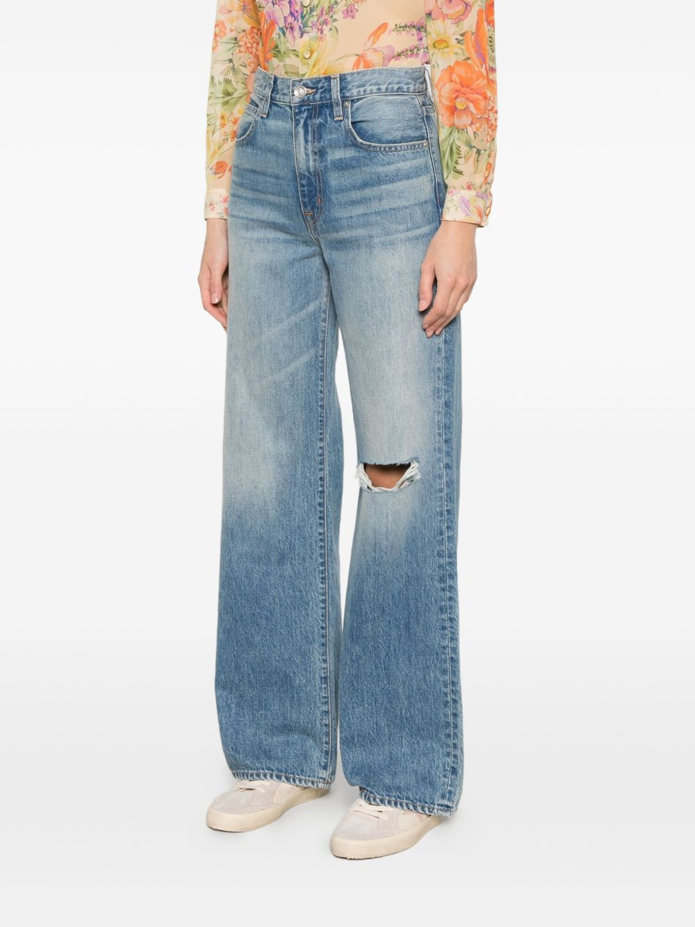 distressed wide-leg jeans - 3