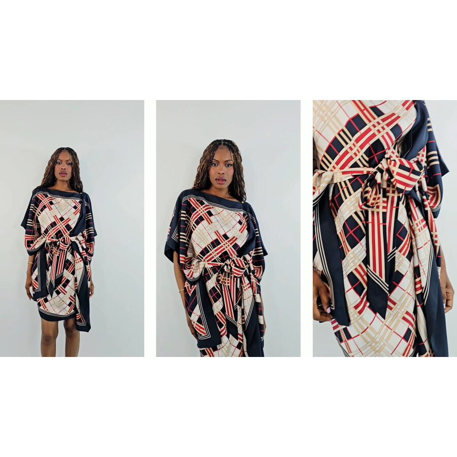Burberry Abstract Check Print Silk Belted Cape - 7