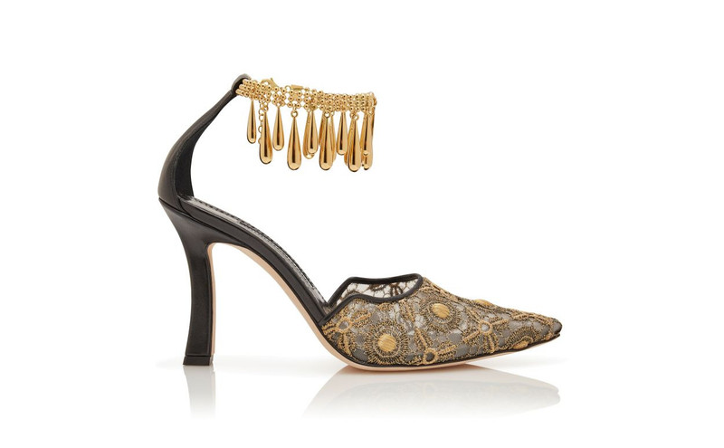 Black and Gold Lace Embellished Pumps 1