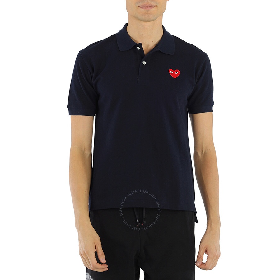 Comme Des Garcons Embroidered Red Heart Polo Shirt In Navy - 3