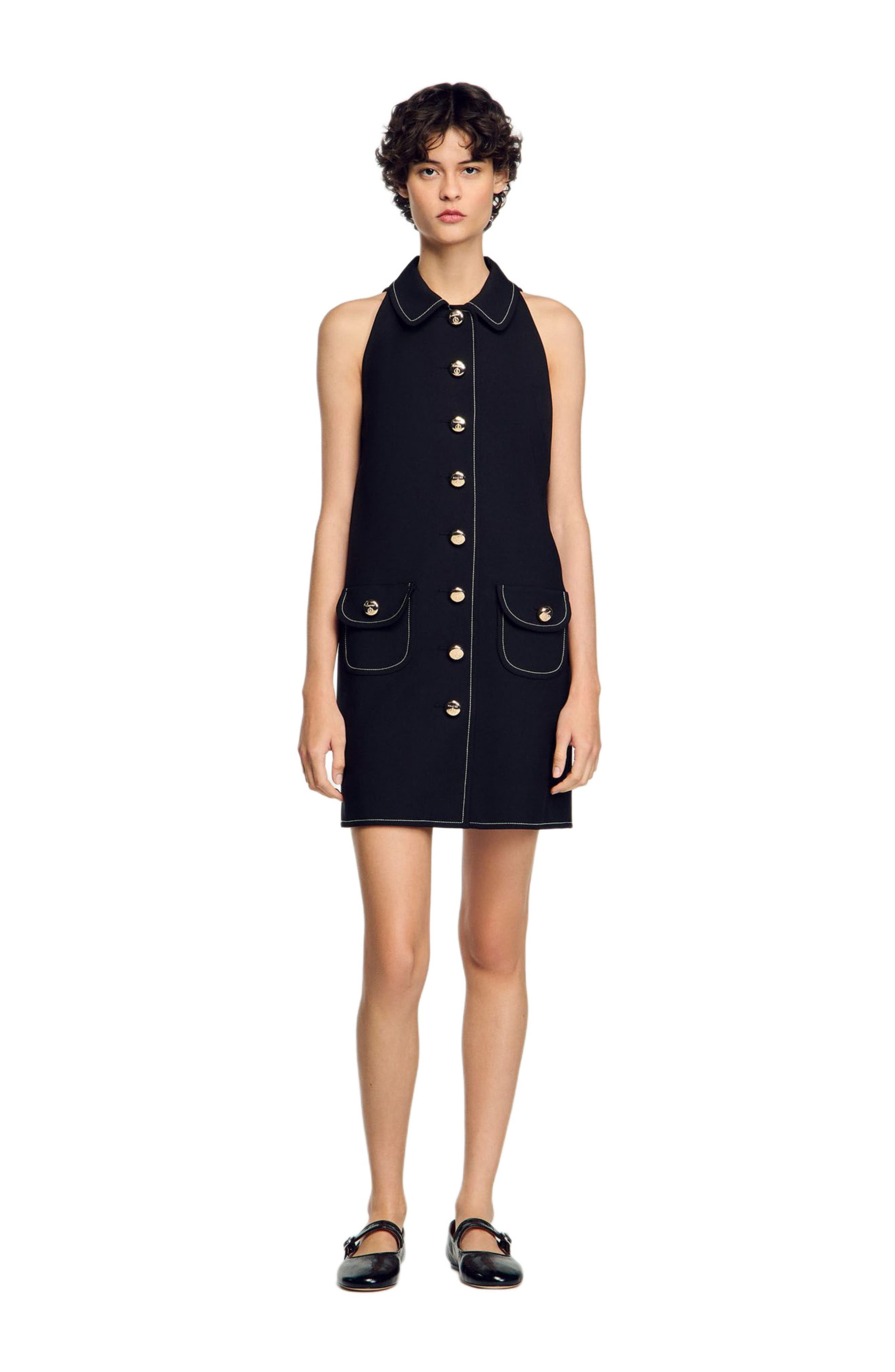 SANDRO Peter Pan collar short dress in Black at Nordstrom - 1