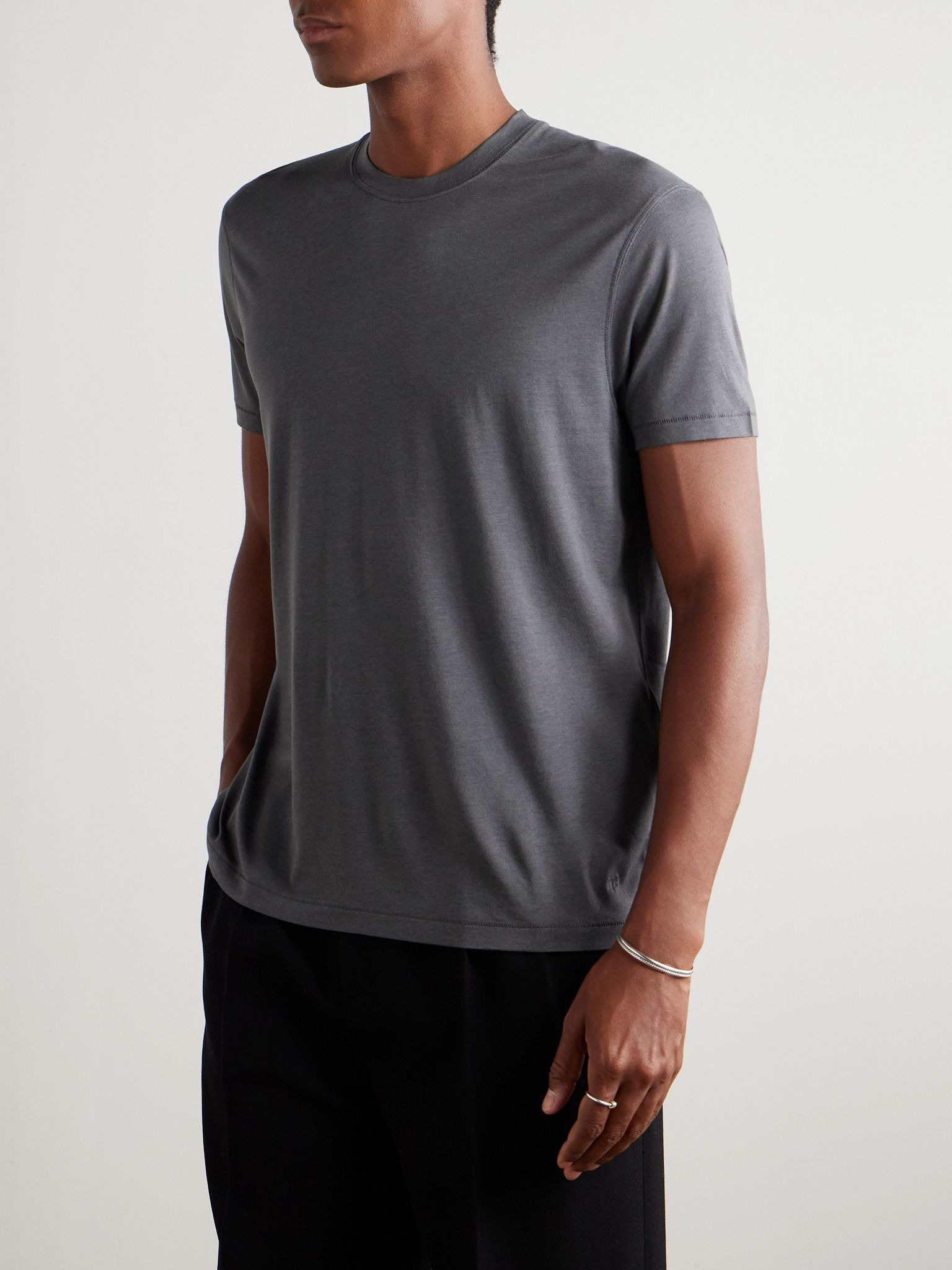 Lyocell and Cotton-Blend Jersey T-Shirt Navy - 3