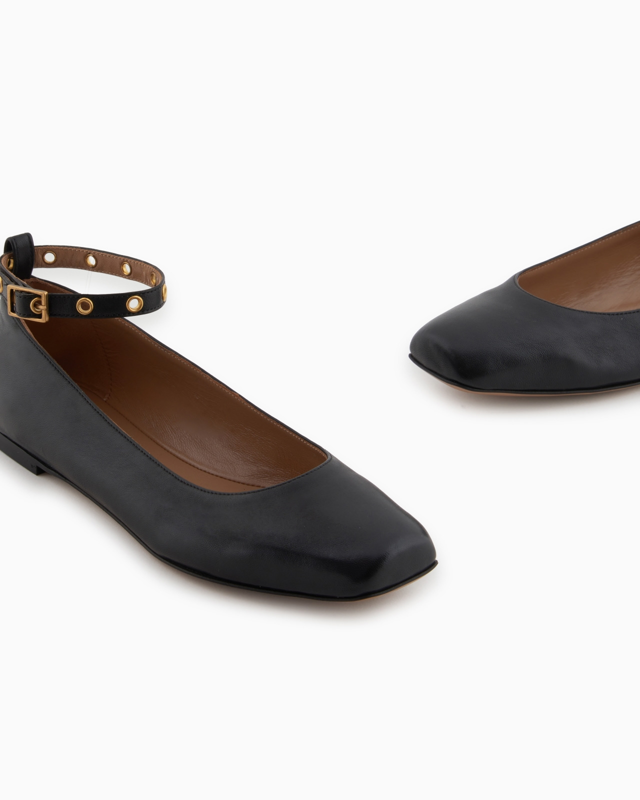 NAPPA-LEATHER SQUARE-TOED BALLERINAS WITH STRAP - 5