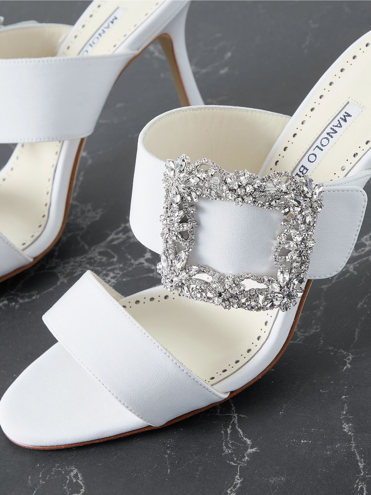 Gable 90 buckled crepe de chine mules White - 4