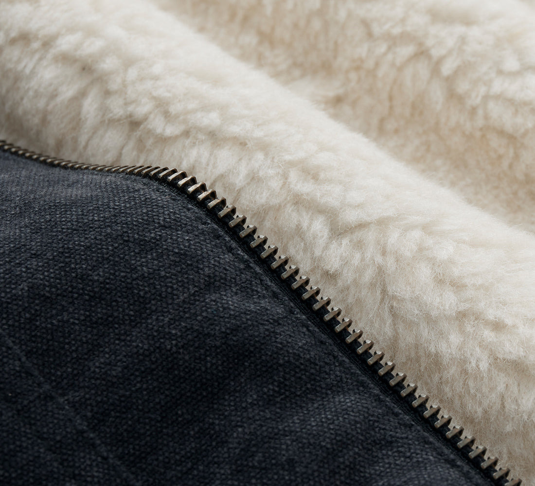 Reversible Work Vest - Black Canvas/Ecru Wool Sherpa - 8
