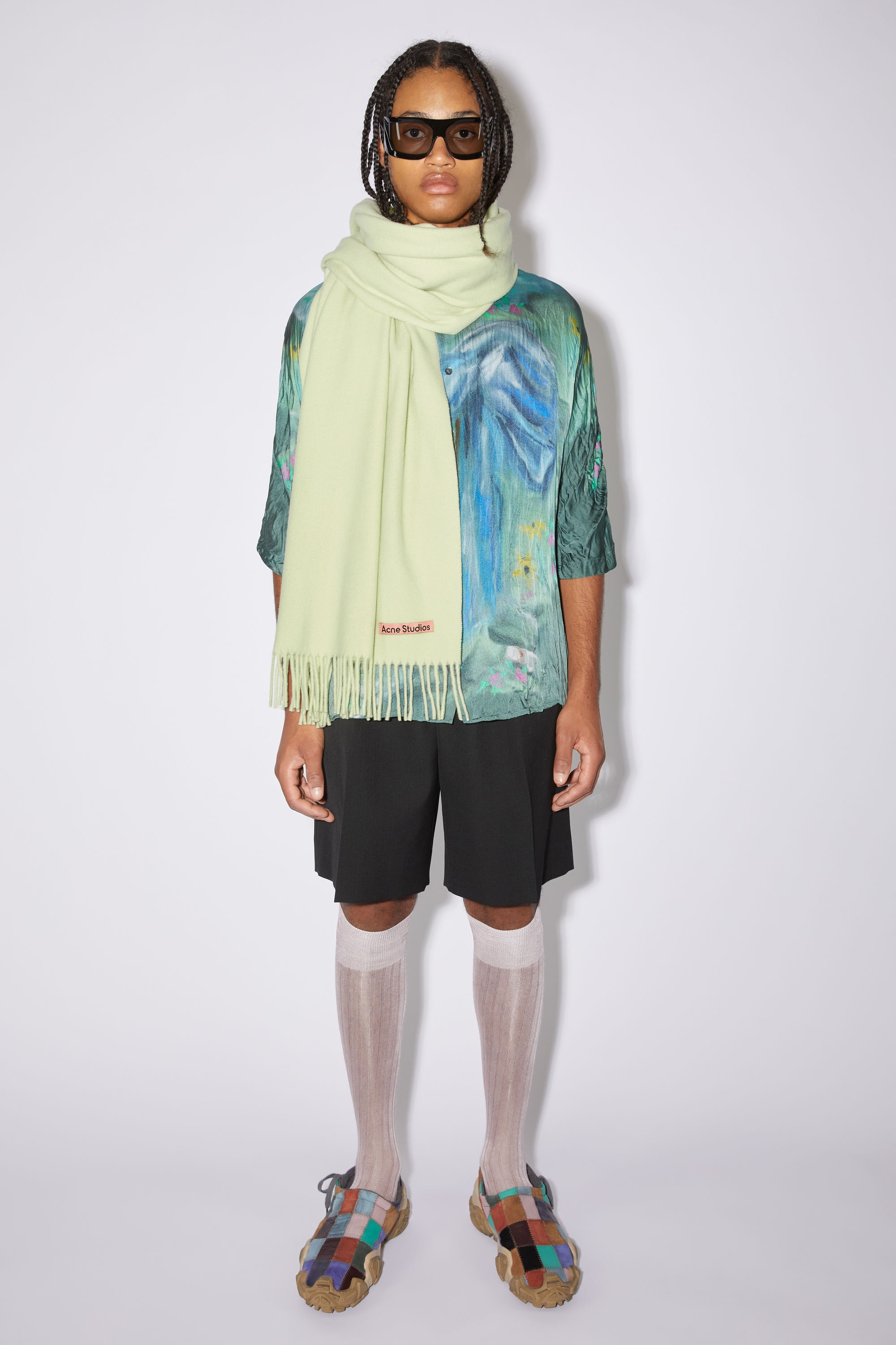Fringe wool scarf - oversized - Pale green - 3