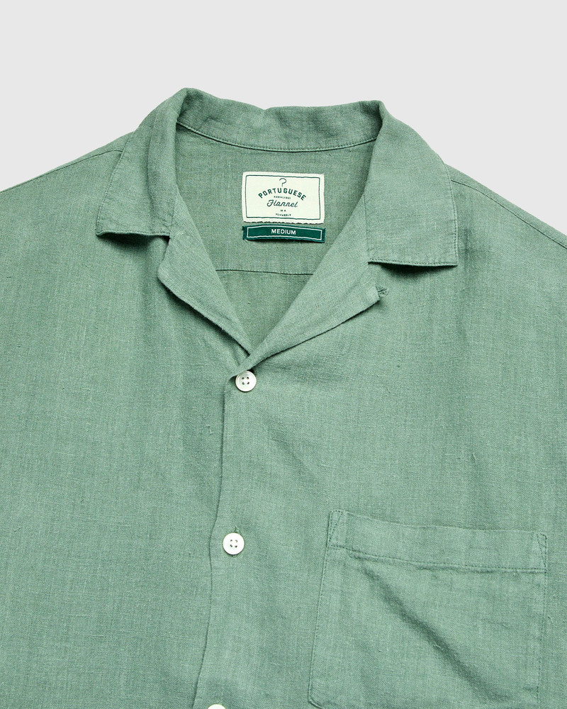 Portuguese Flannel Linen Camp Collar Shirt in Dry Green outlook