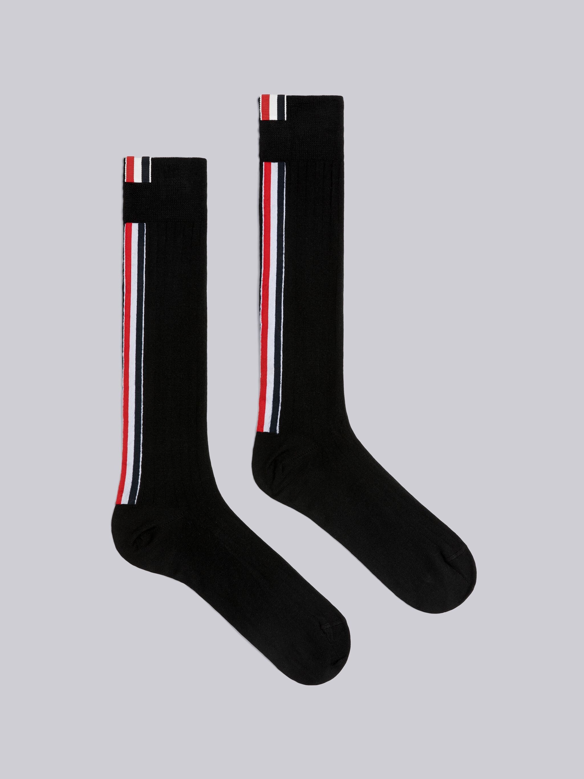 RIB STITCH MERINO WOOL STRIPE OVER THE CALF SOCKS - 1