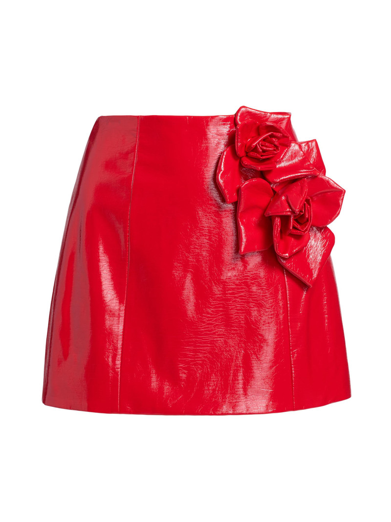 Women's Liva Rose-Appliqué Faux-Leather Miniskirt - Red 1