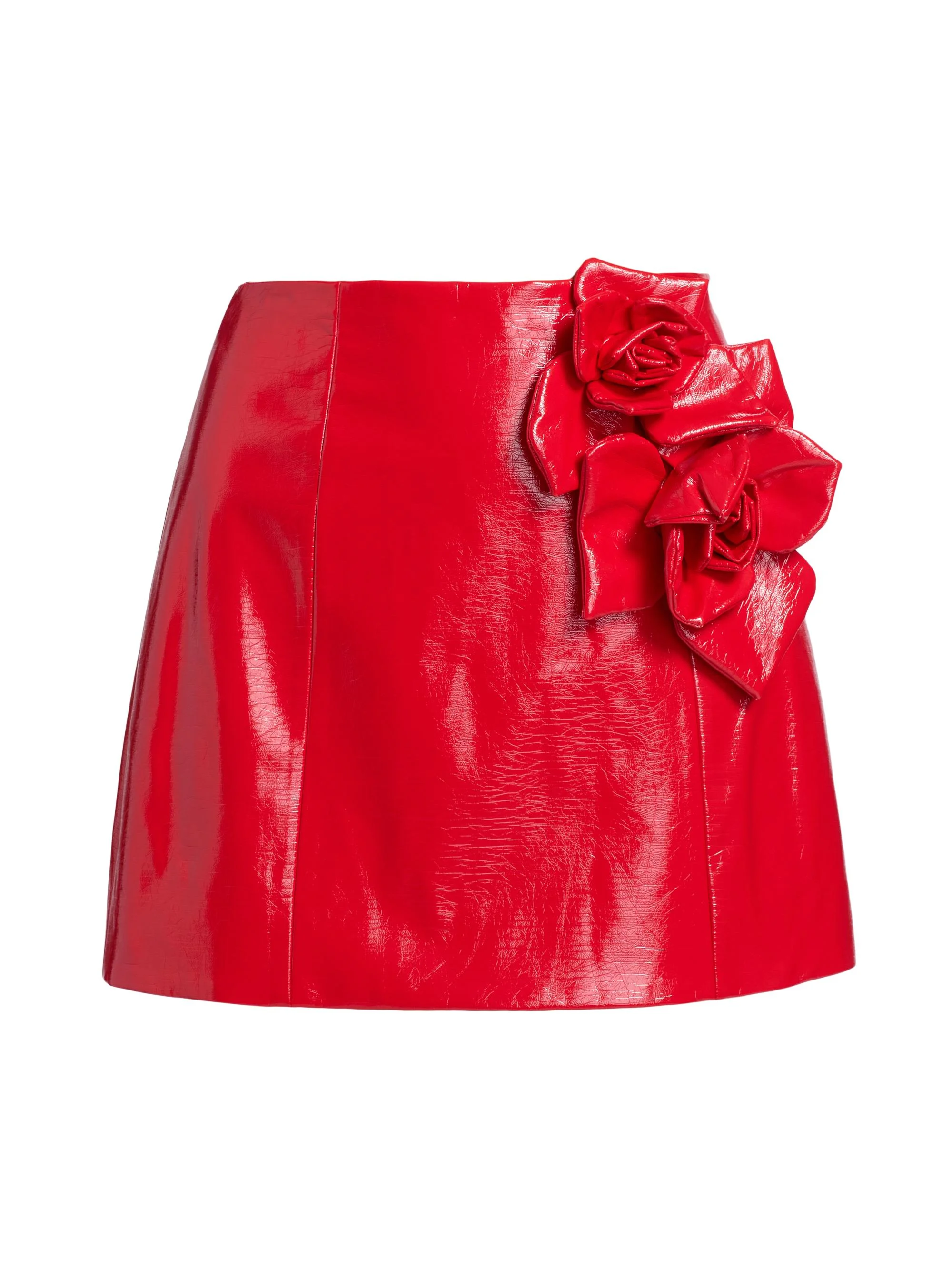 Women's Liva Rose-Appliqué Faux-Leather Miniskirt - Red - 1