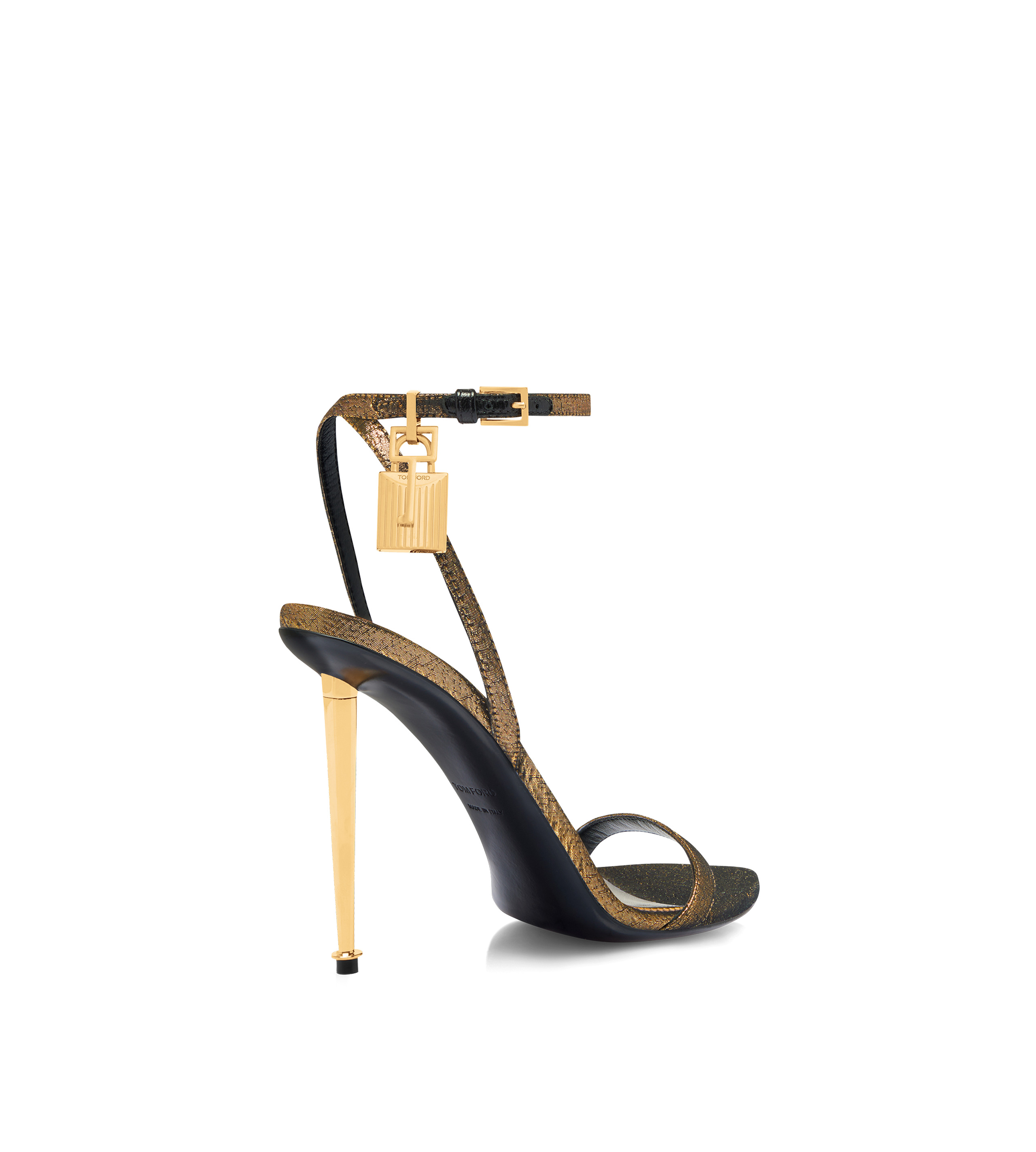 HAMMERED-EFFECT FABRIC PADLOCK POINTY NAKED SANDAL - 3