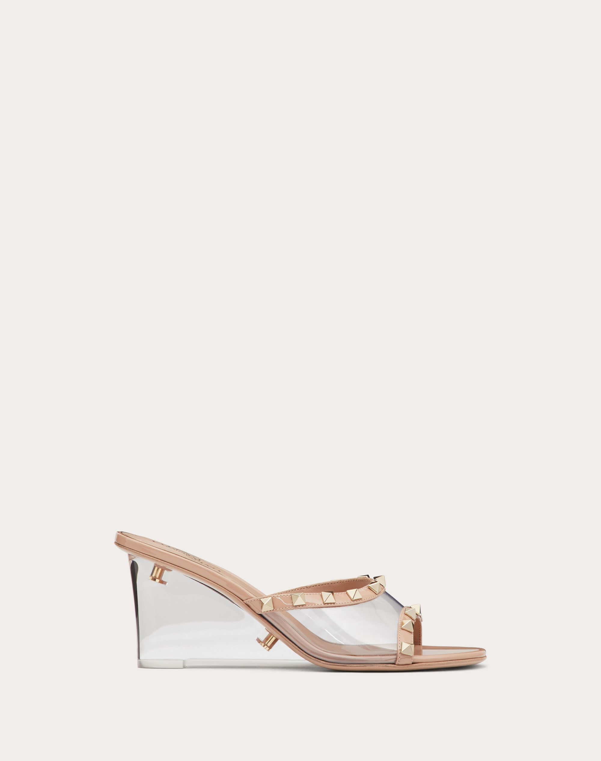 ROCKSTUD SLIDE SANDAL IN TRANSPARENT POLYMER MATERIAL WITH 75 MM PLEXI WEDGE - 1