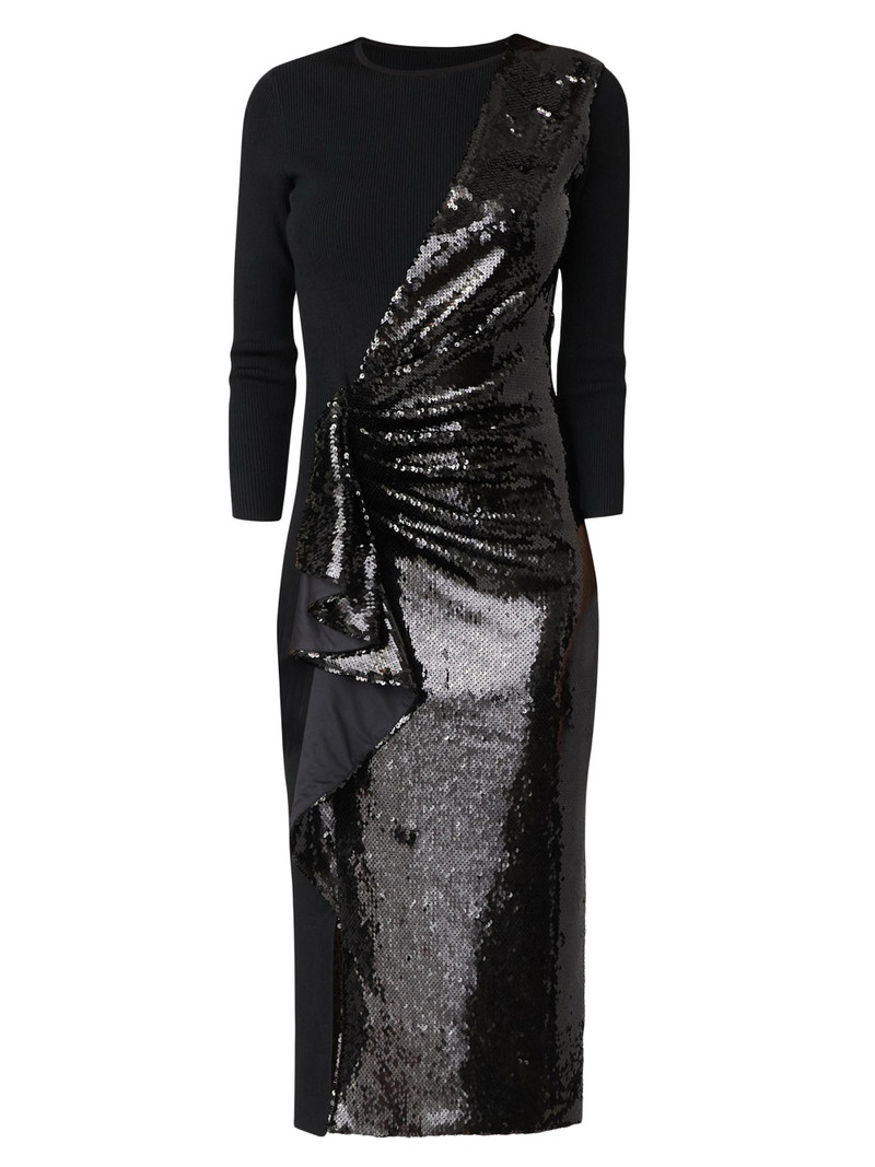 Women's Dela Sequin Ruffle Three-Quarter Sleeve Midi-Dress - Jet 1