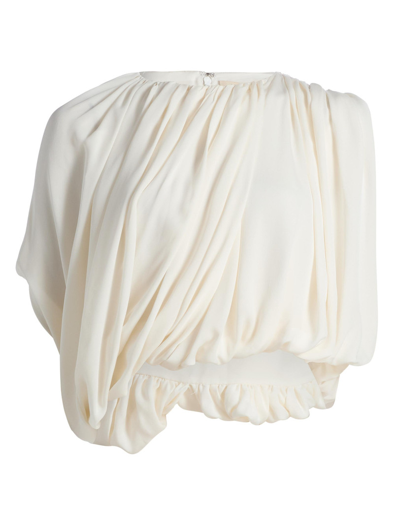 Women's Marie Asymmetric Draped Silk Crop Top - Ivory 1