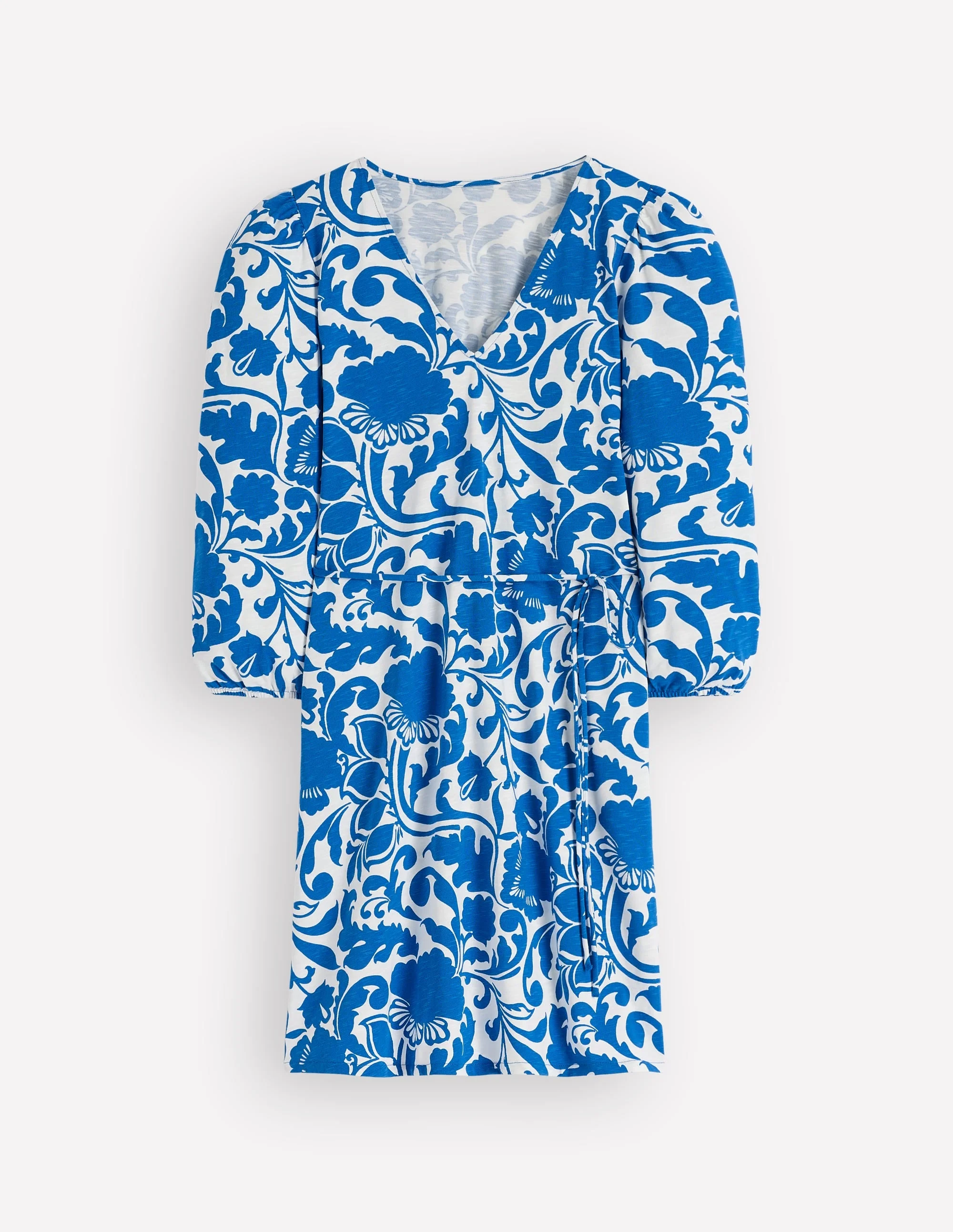 Cary V-Neck Jersey Dress-Blue, Flourishing Meadow - 1