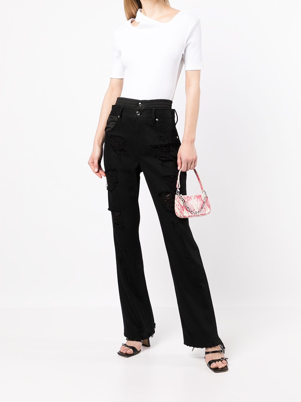 distressed double-waistband jeans - 2