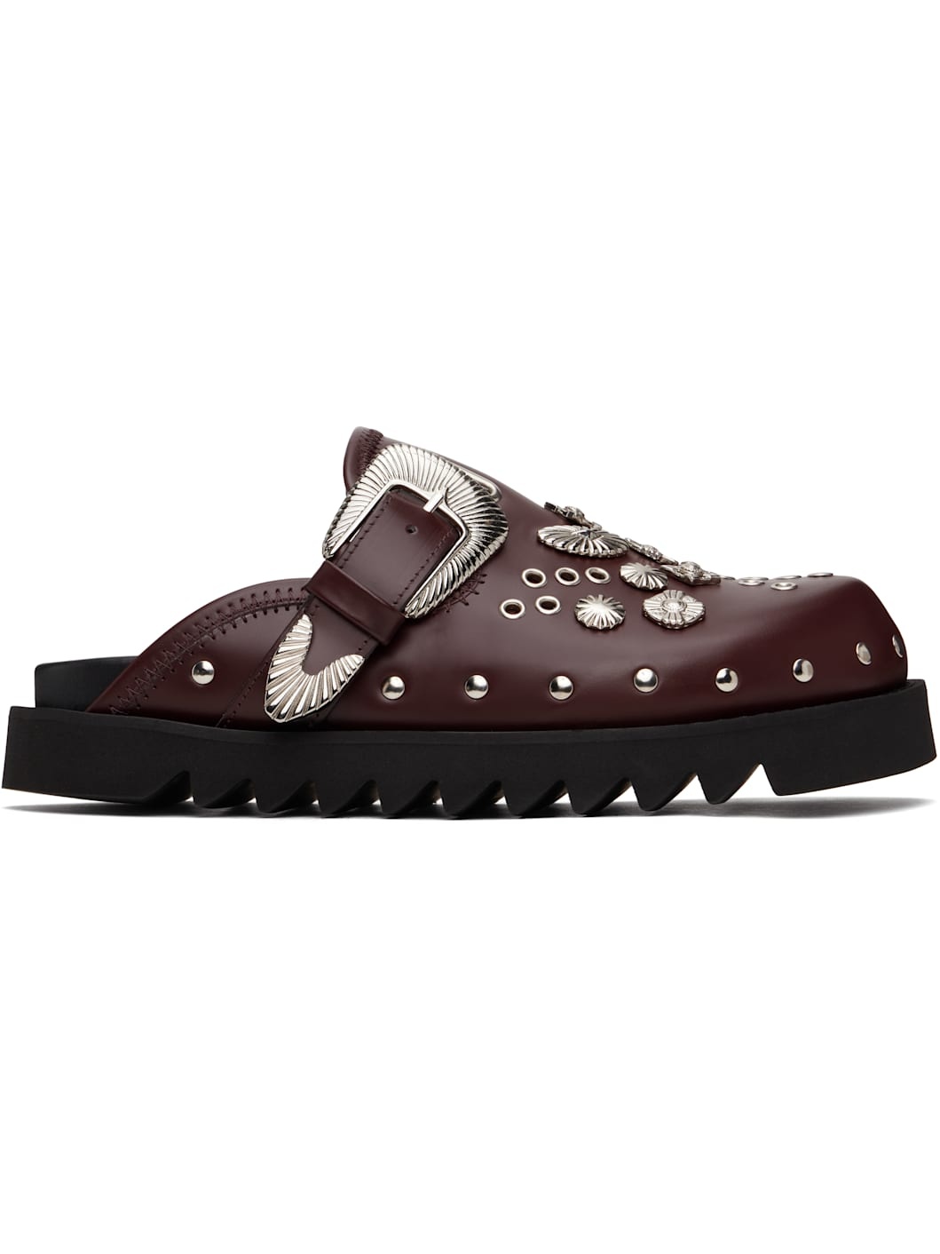 SSENSE Exclusive Burgundy Eyelet Metal Sabot Slip-on Loafers - 1