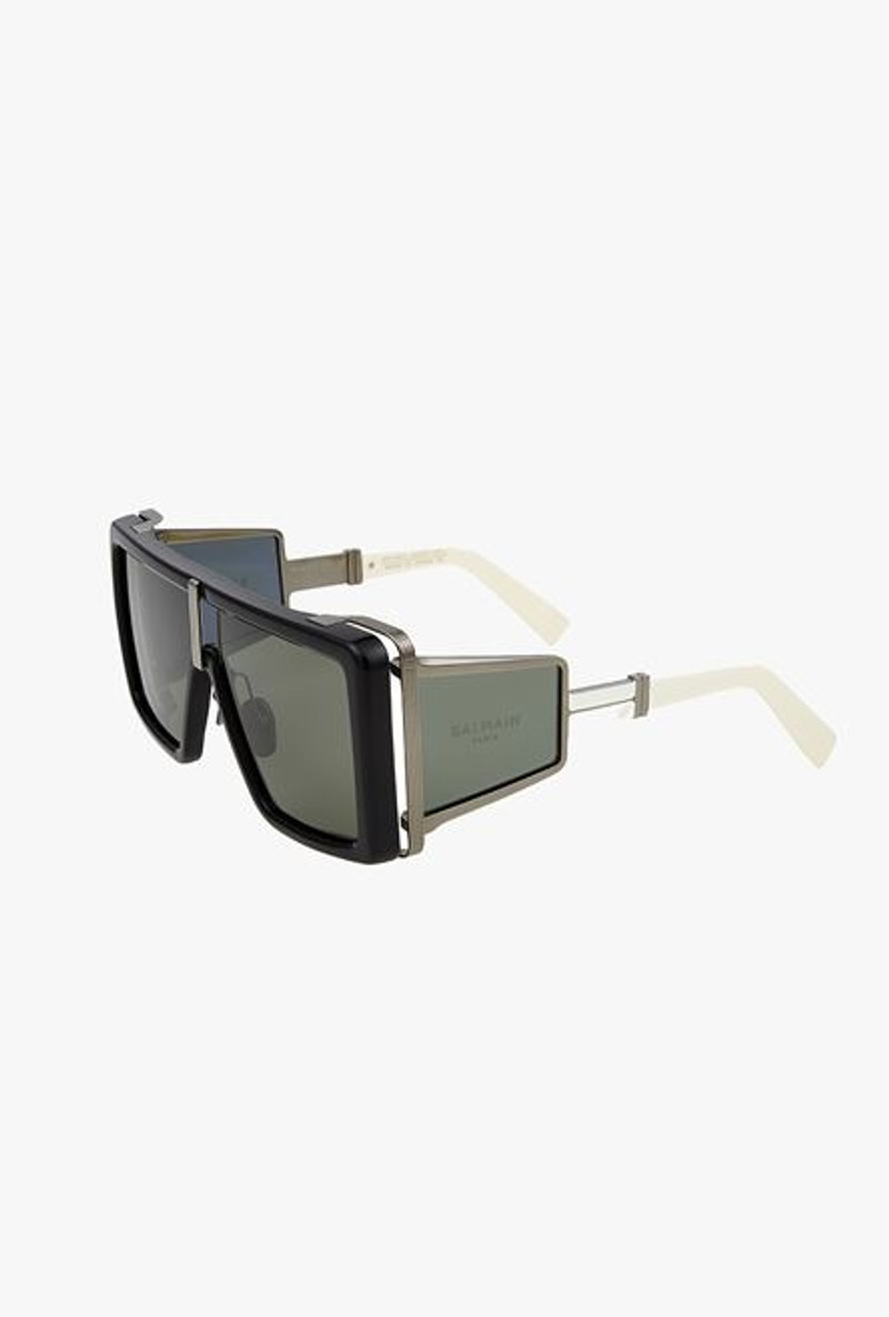 Balmain Black and khaki titanium shield-shaped Wonder Boy II sunglasses outlook