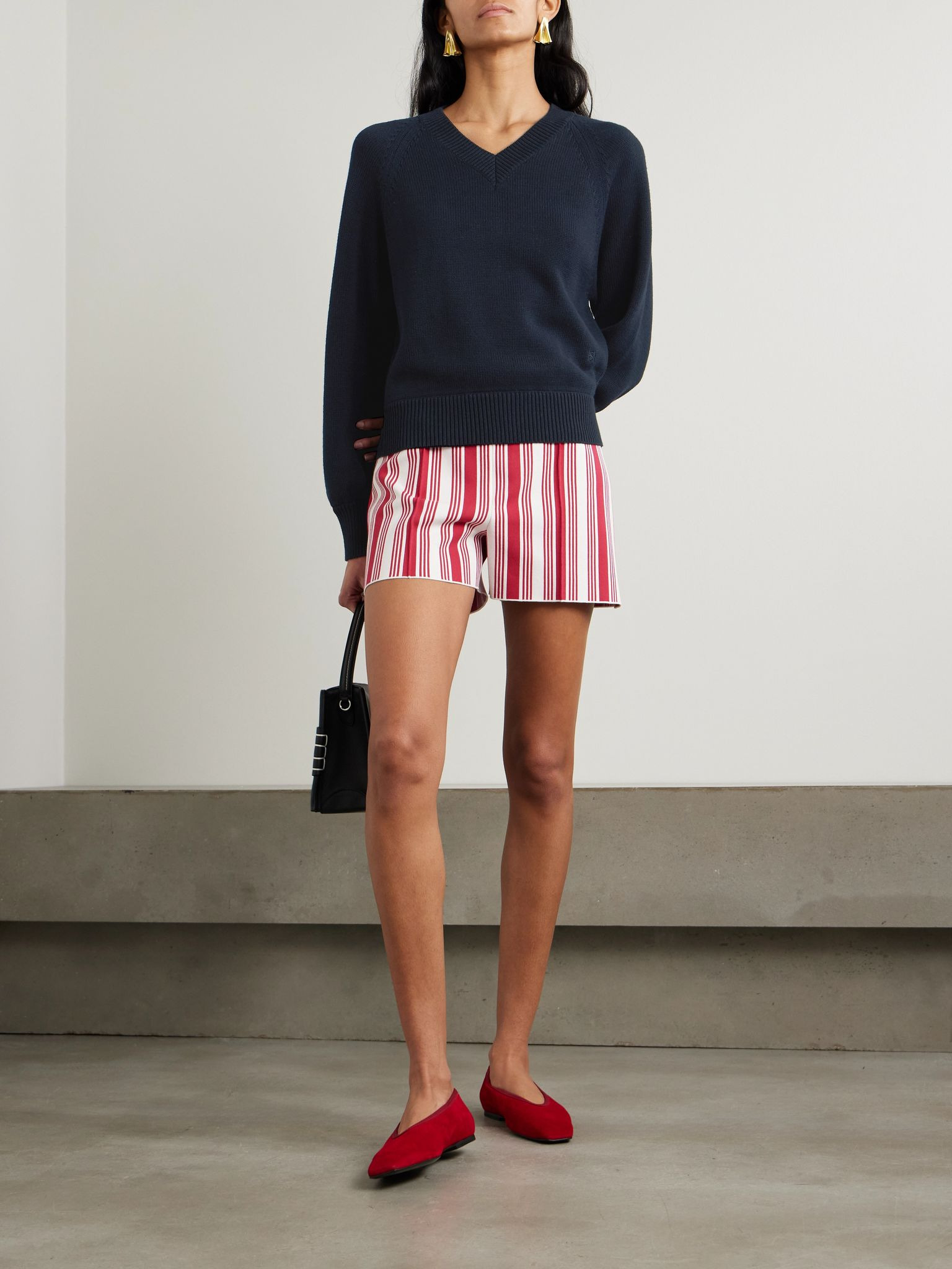Savannah striped cotton-blend shorts Red - 2