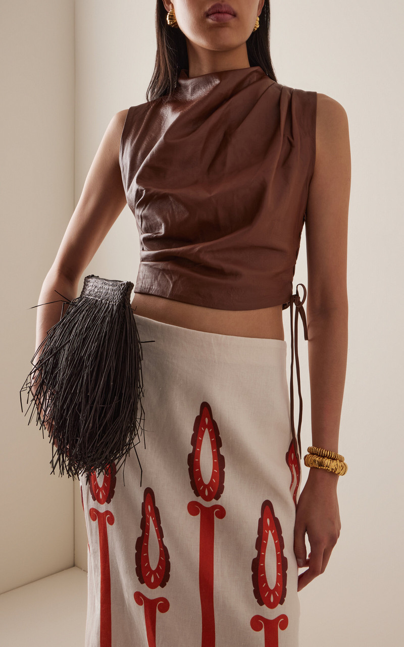 ANDRES OTALORA Recuerdame Gathered Leather Top brown outlook