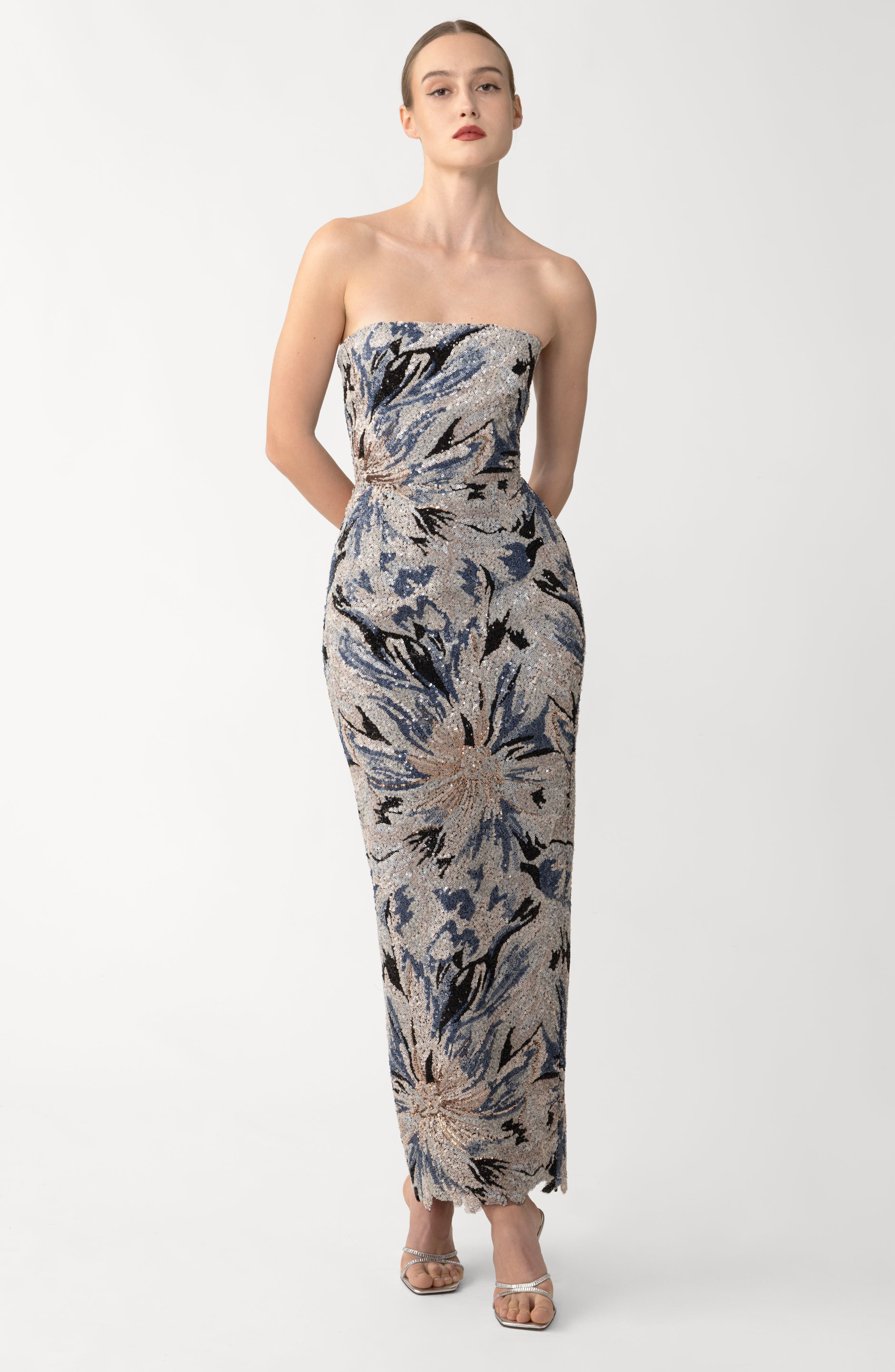 SAU LEE Meryl Strapless Sequin Gown in Blue Multi at Nordstrom - 4