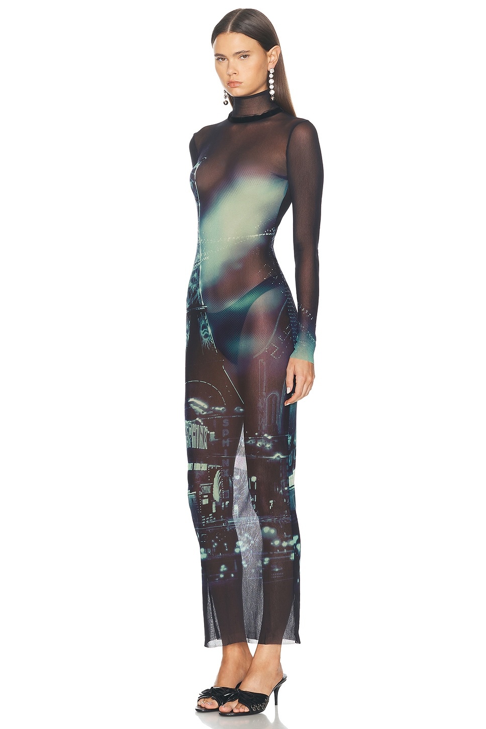 Pigalle Turtleneck Mesh Long Printed Dress - 3