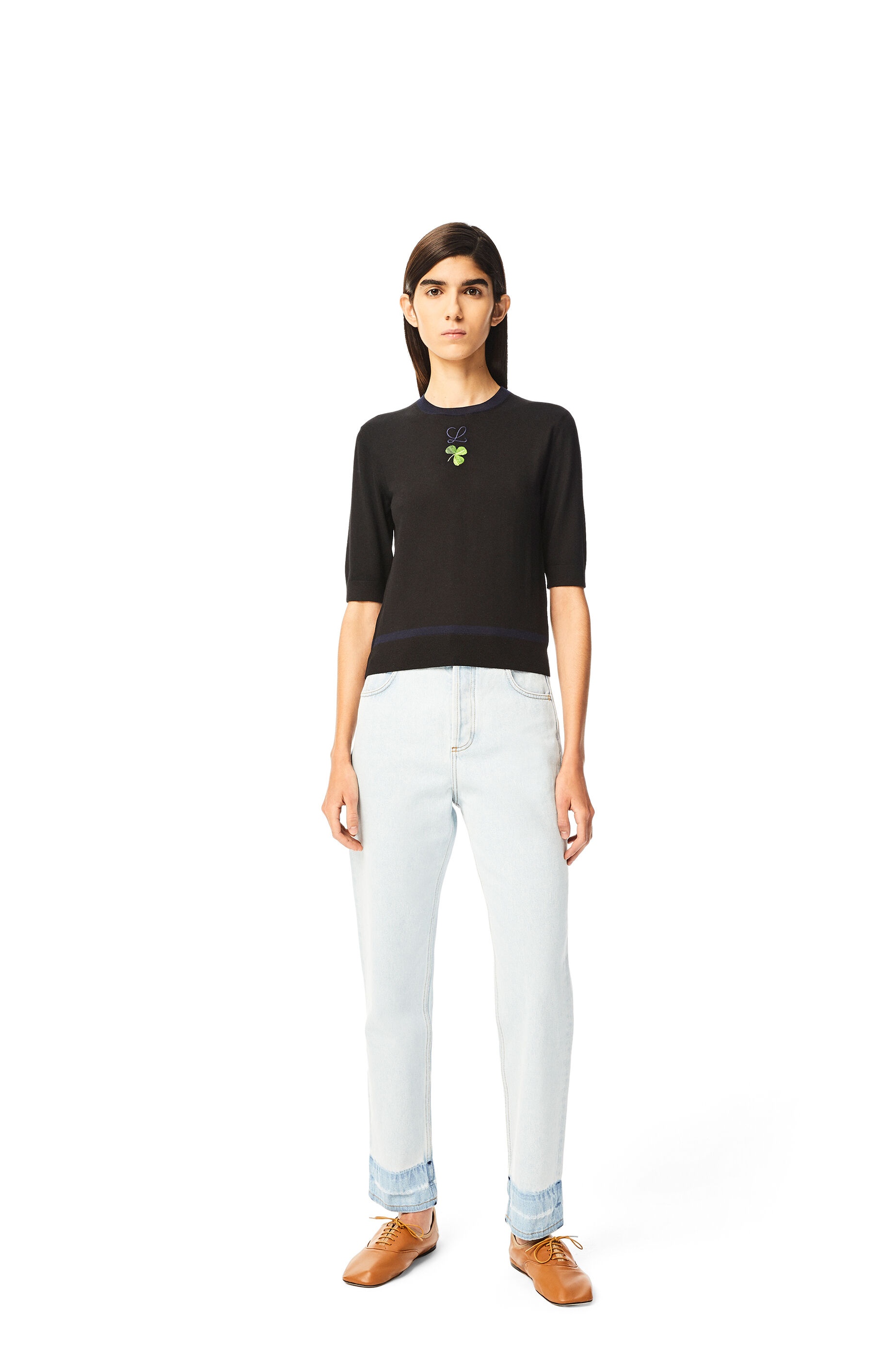 Shamrock embroidered cropped sweater in wool - 2