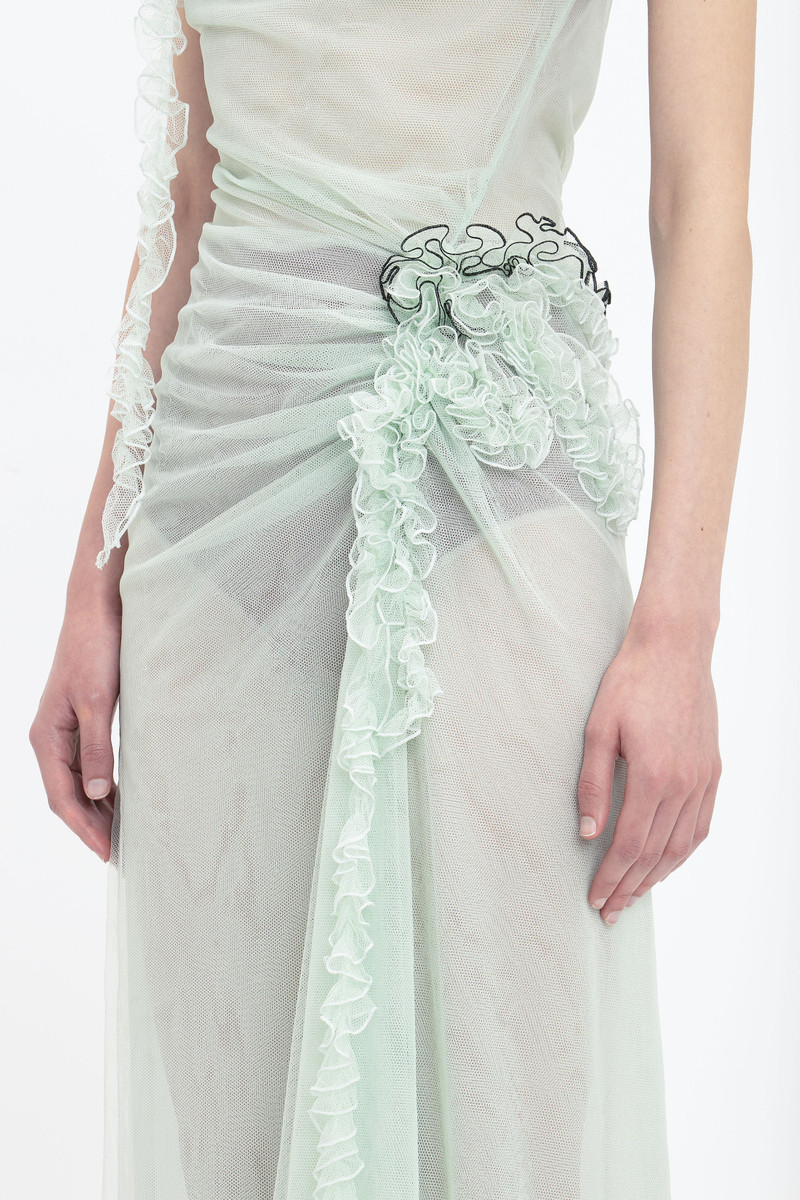 Gathered Tulle Detail Floor-Length Dress In Jade 6