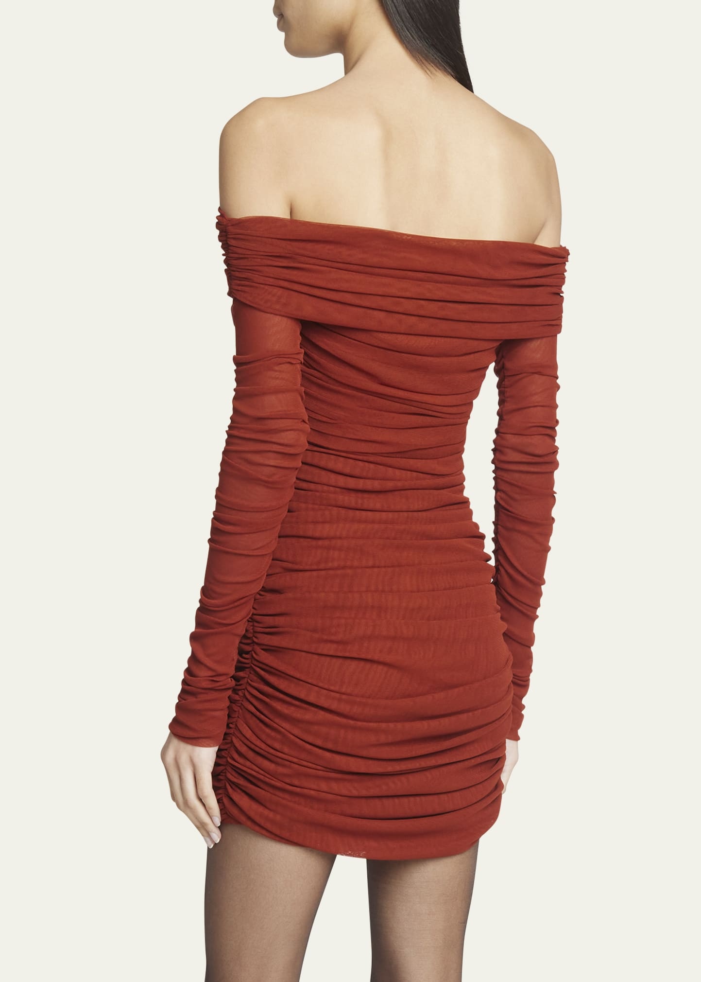 SAINT LAURENT Off-Shoulder Ruched Mini Dress