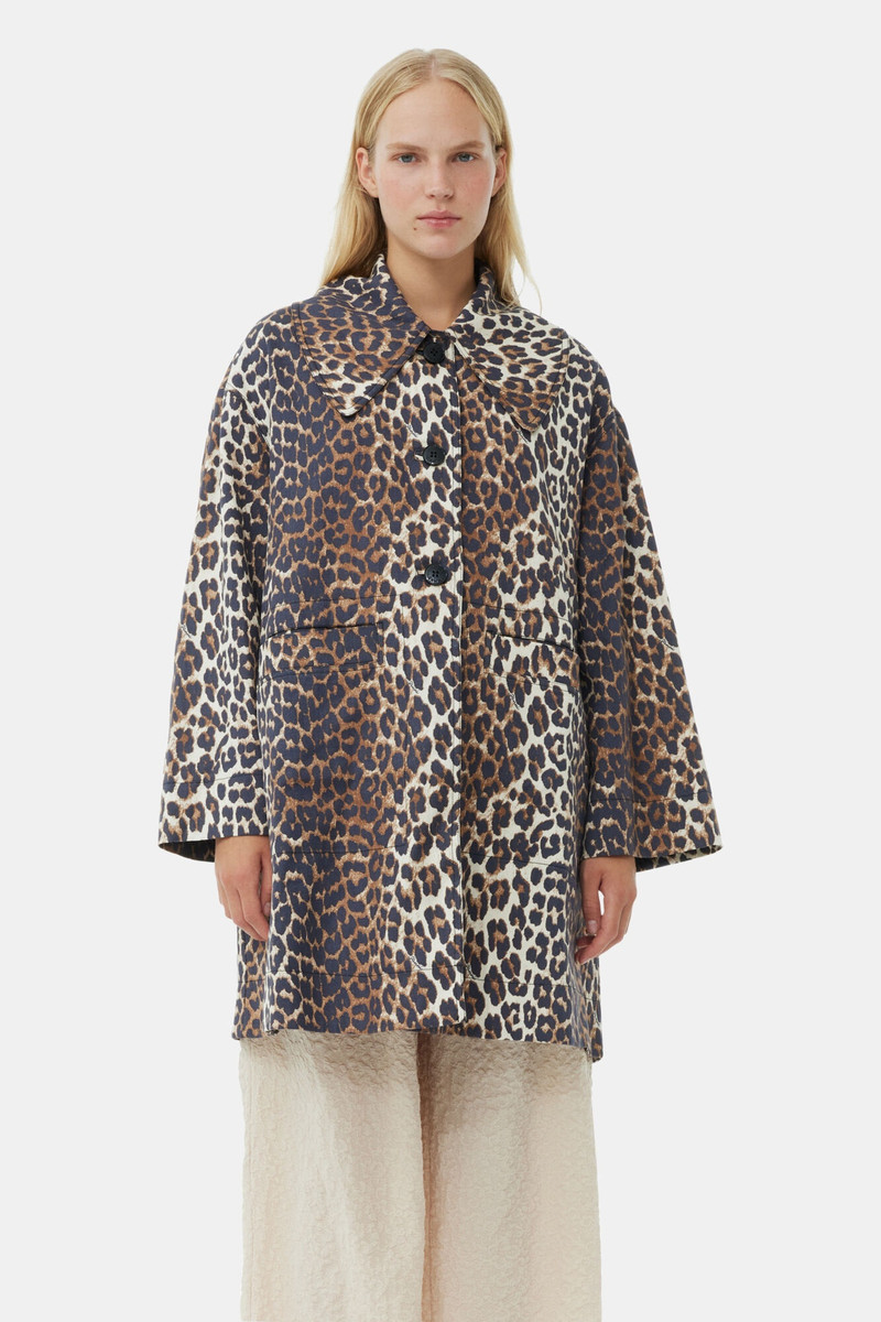 GANNI LEOPARD CANVAS OVERSIZED MIDI JACKET outlook