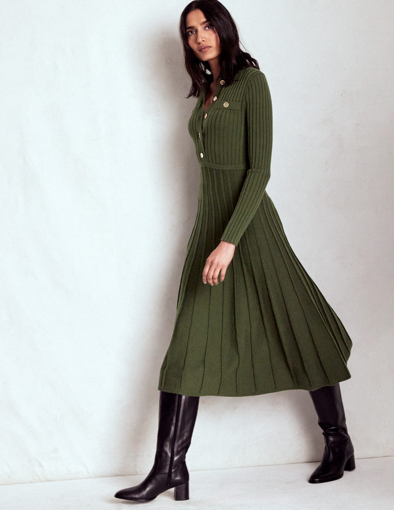Brönte Knitted Rib Shirt Dress-Woodland Green 6